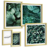 BILDER SET 5er Set - 50x50 cm & 20x30 cm & 40x60 cm Goldrahmen - Wellen, Sand, Wasser, Steine, Strand - Goldfarben, Kunststoff (40/60cm) - TULUP