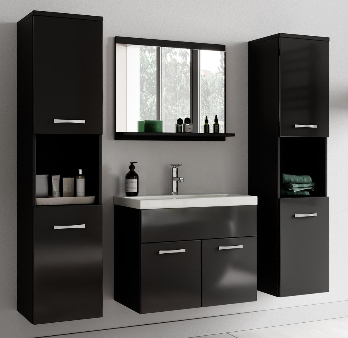 BADMÖBEL-SET Montreal 5 Teile Schwarz Hochglanz - 60 x 35 x 51 cm - Schwarz, Holz (60/51/35cm) - Badplaats