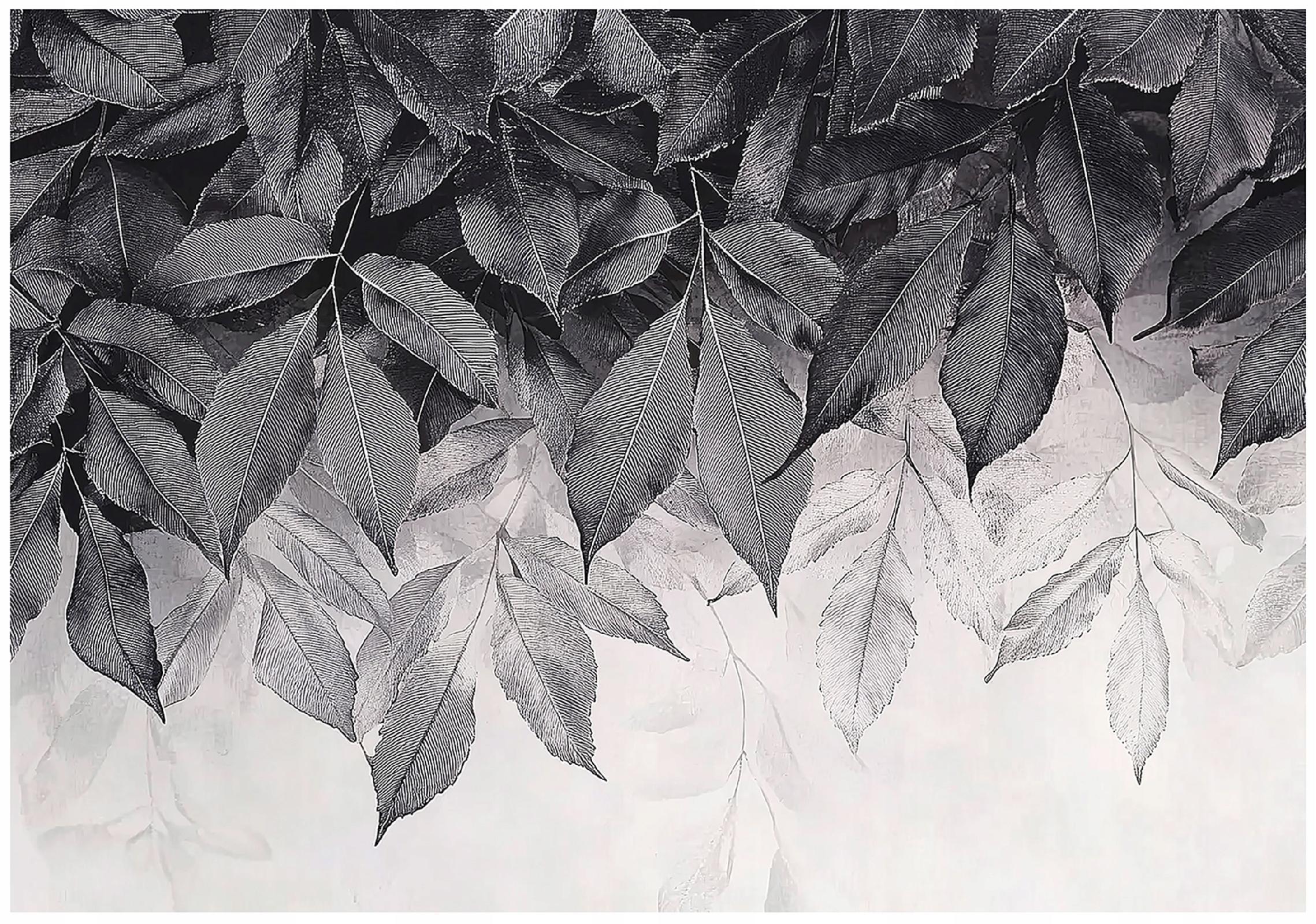 FOTOTAPETE Blätter Grau Natur Wohnzimmer Vlies Tapete 250x175 - Multicolor, Papier (250/175cm) - Wallarena