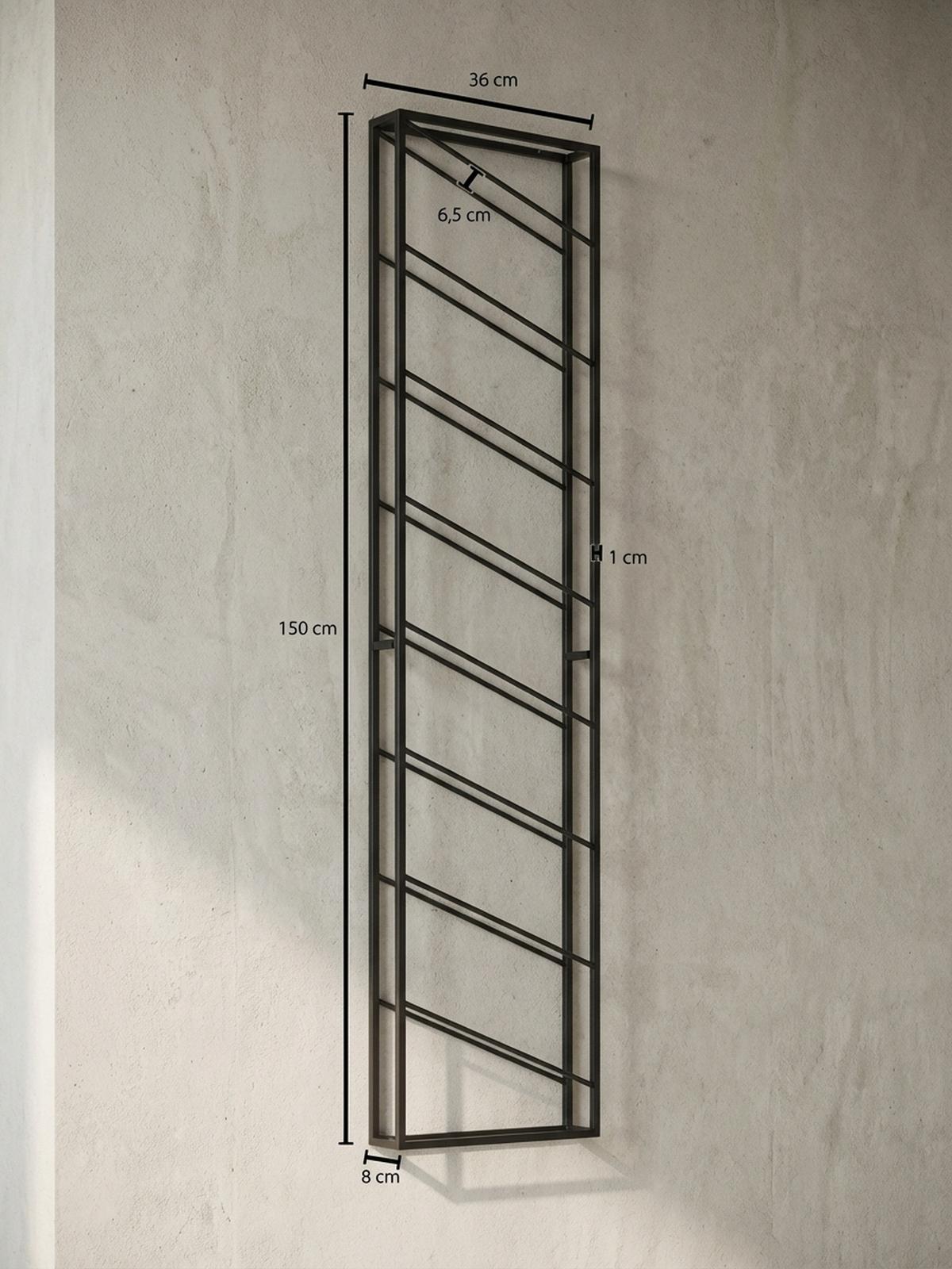 WEINREGAL STILVIN Eisen Pulverbeschichtet Wandmontage Handgefertigt, Schwarz 36x8x150 cm - Schwarz, Metall (36/150/8cm) - KADIMA DESIGN