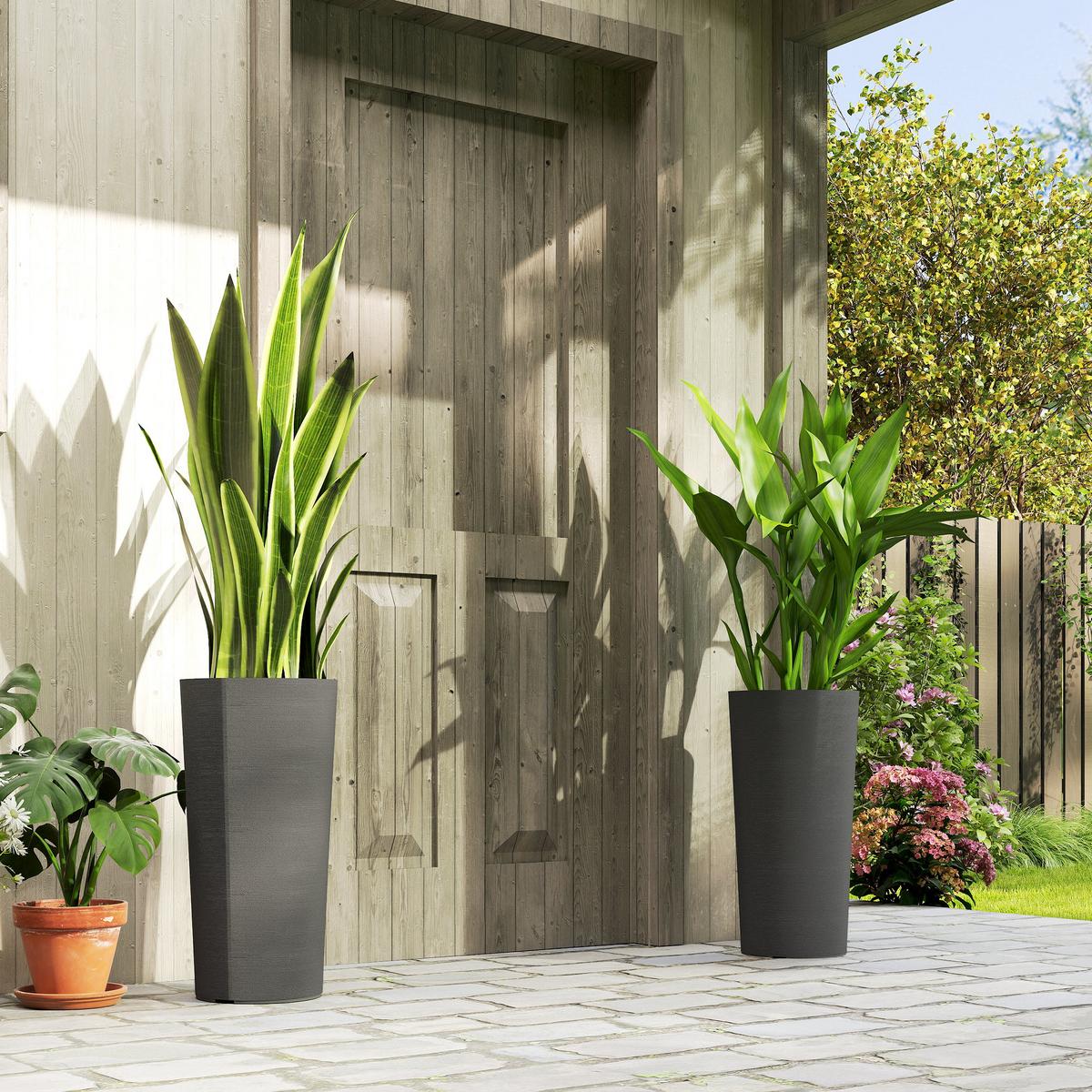 2ER Set Blumentopf stapelbar Pflanzkübel mit Löcher 35x35 cm Pflanztöpfe - Dunkelgrau, Kunststoff (60cm) - Outsunny