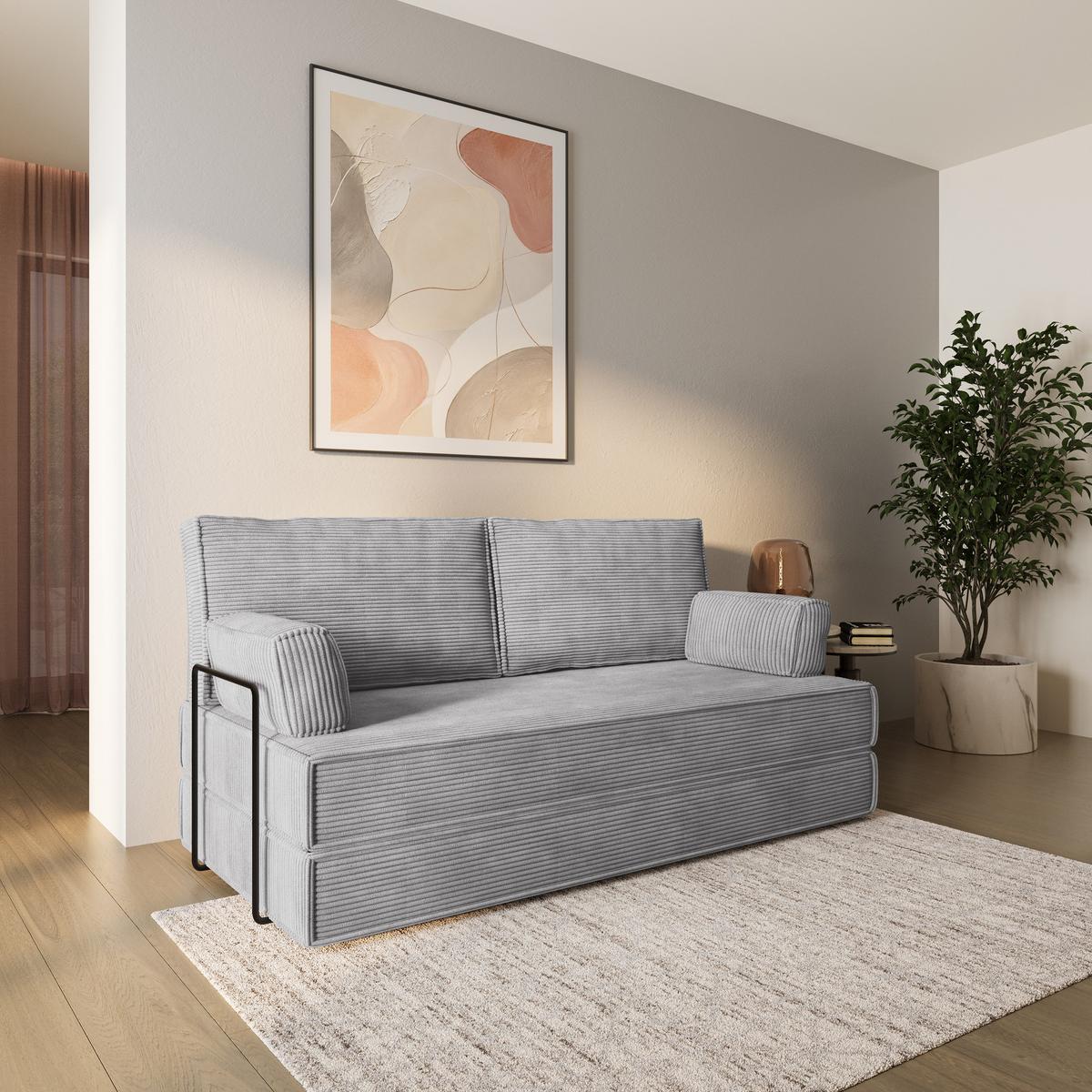 BETTSOFA SILAR aus Schaumstoff Cordstoff Hellgrau Schlaffunktion - Hellgrau, Textil (170/86/80cm) - MASSENO