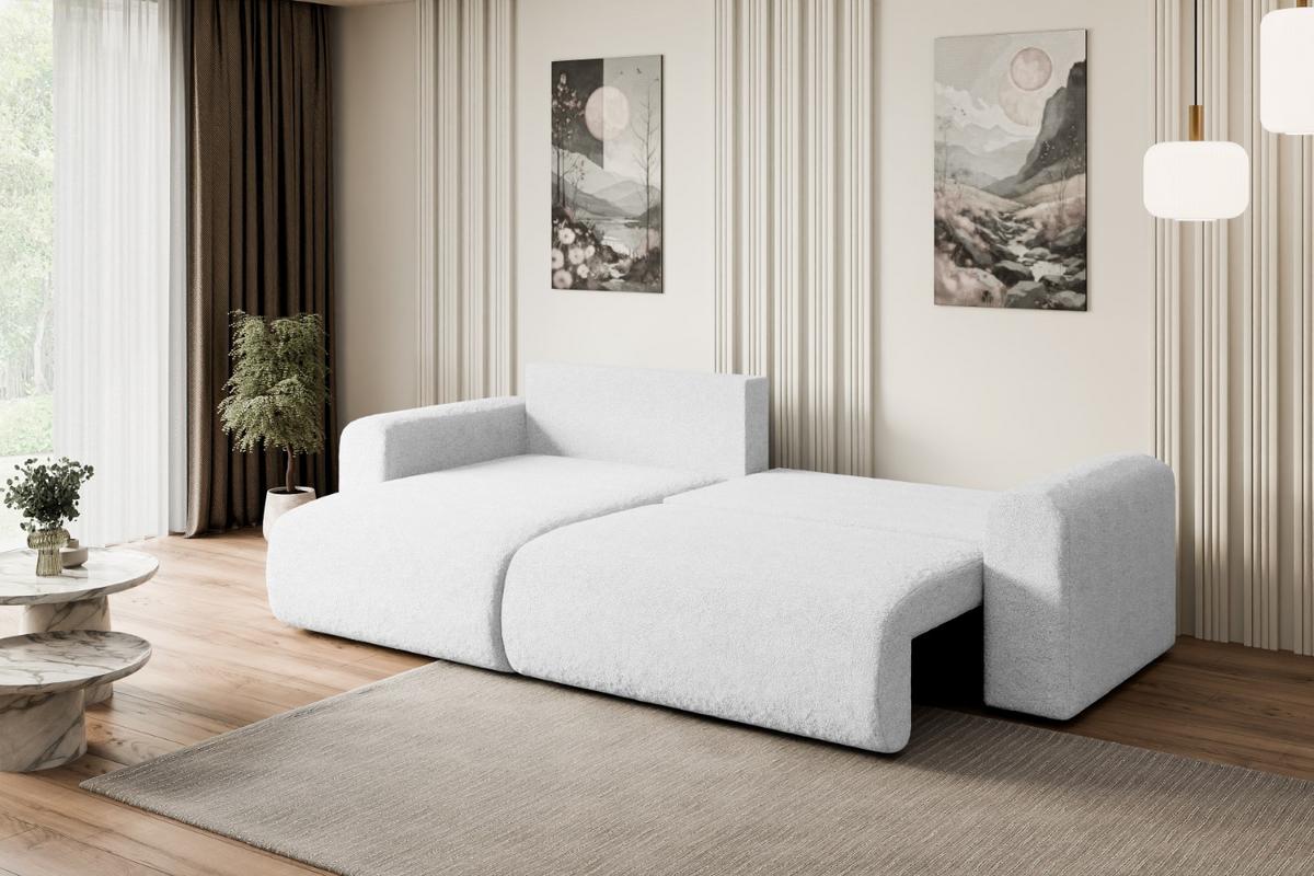 ECKSOFA mit Schlaffunktion und Bettkasten ORRO-L - 272x145x83 cm Weiß Bouclé - Schwarz/Weiß, Holzwerkstoff/Kunststoff (272/145cm) - ALTDECOR