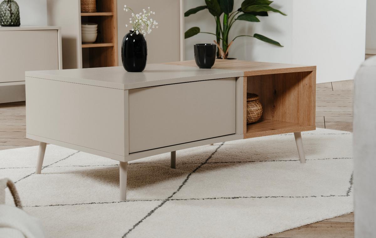 COUCHTISCH Kaschmir, Eiche Artisan 94 x 60 cm, Wohnzimmertisch mit Stauraum - Kaschmir/Eiche Artisan, Holzwerkstoff (60/94/40cm) - Furn.Design