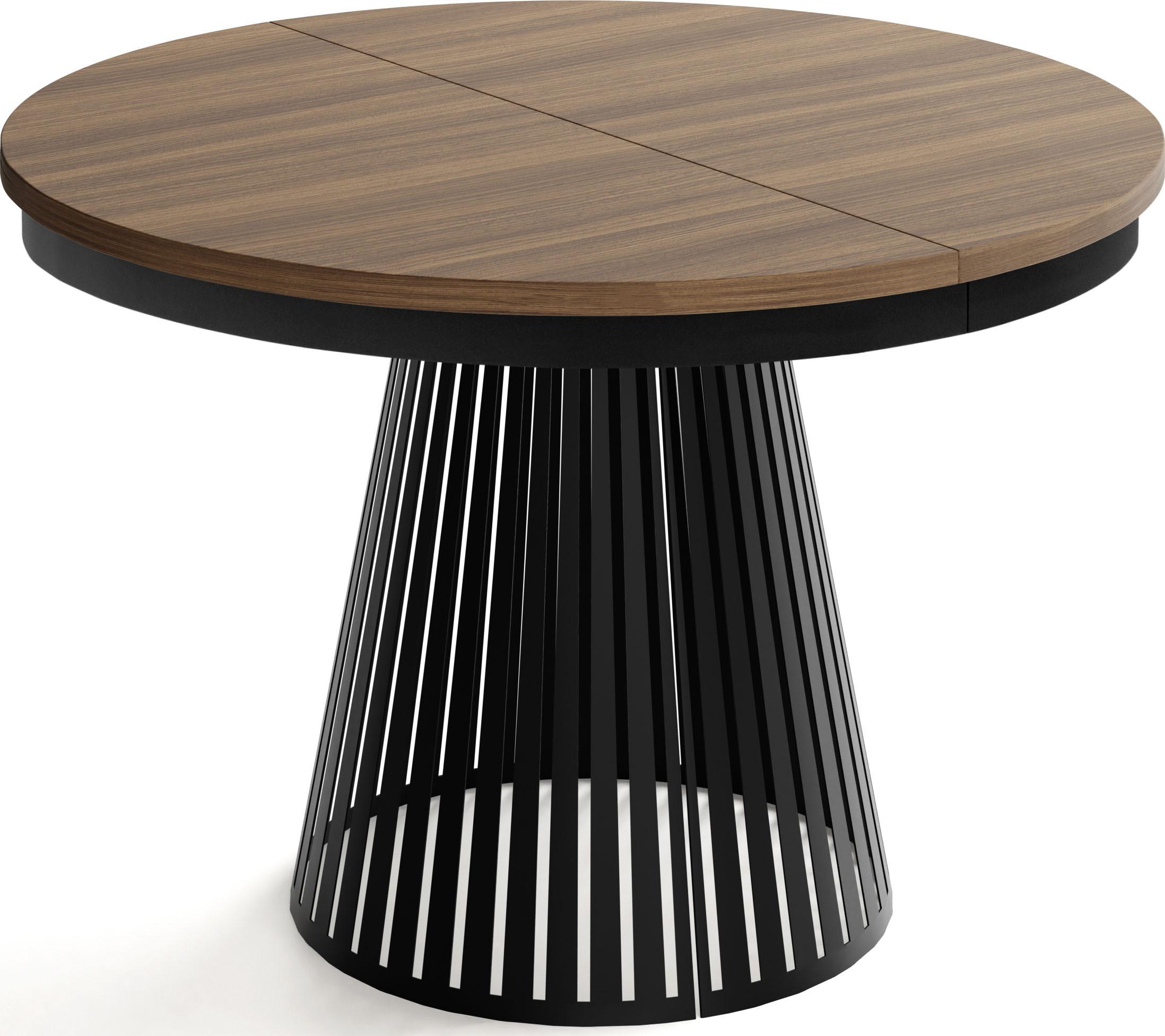 ESSTISCH Naro rund ausziehbar mit Schwarzem Lamellen-Metallgestell, Walnuss Braun 100-180/100/76 cm - Walnussfarben/Schwarz, Holzwerkstoff/Metall (100/176/76cm) - WFL GROUP