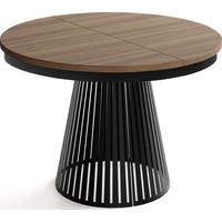 ESSTISCH Naro rund ausziehbar mit Schwarzem Lamellen-Metallgestell, Walnuss Braun 100-180/100/76 cm - Walnussfarben/Schwarz, Holzwerkstoff/Metall (100/176/76cm) - WFL GROUP
