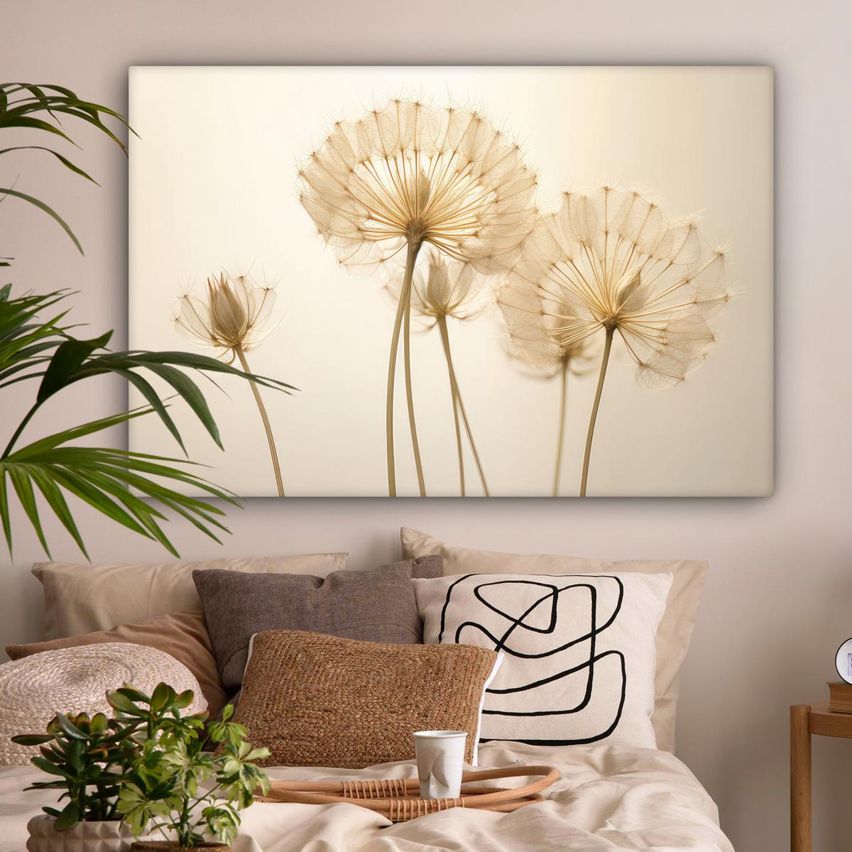 LEINWANDBILD Sonnenlicht - Löwenzahn - Botanisch - Blumen Groß 140x90 cm - Creme, Textil (140/90cm) - MuchoWow