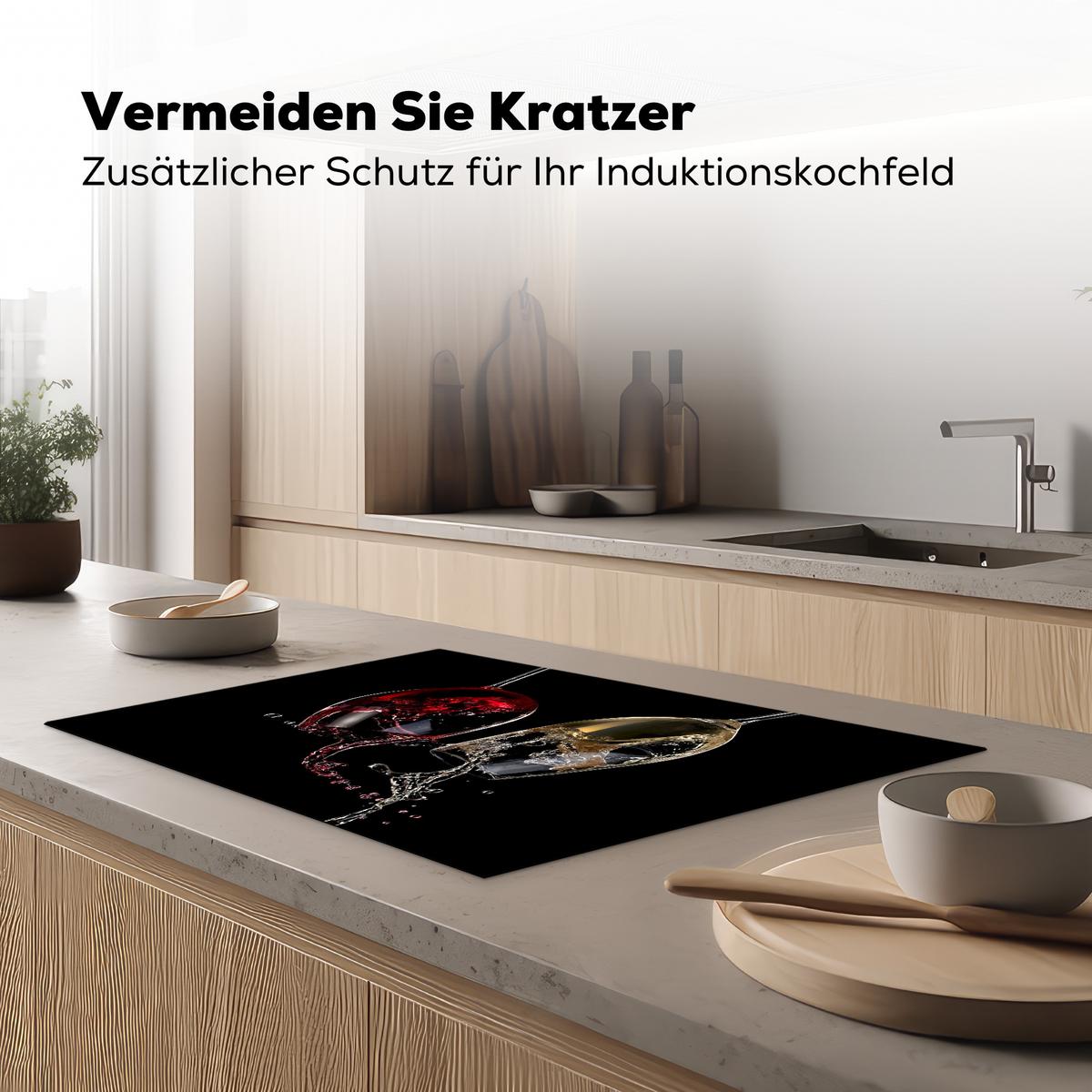 HERDABDECKPLATTE Rotwein - Weißwein - Glas - Schwarz Induktionsmatte 77x51 cm - Weinrot, Kunststoff (77/51/0.2cm) - MuchoWow