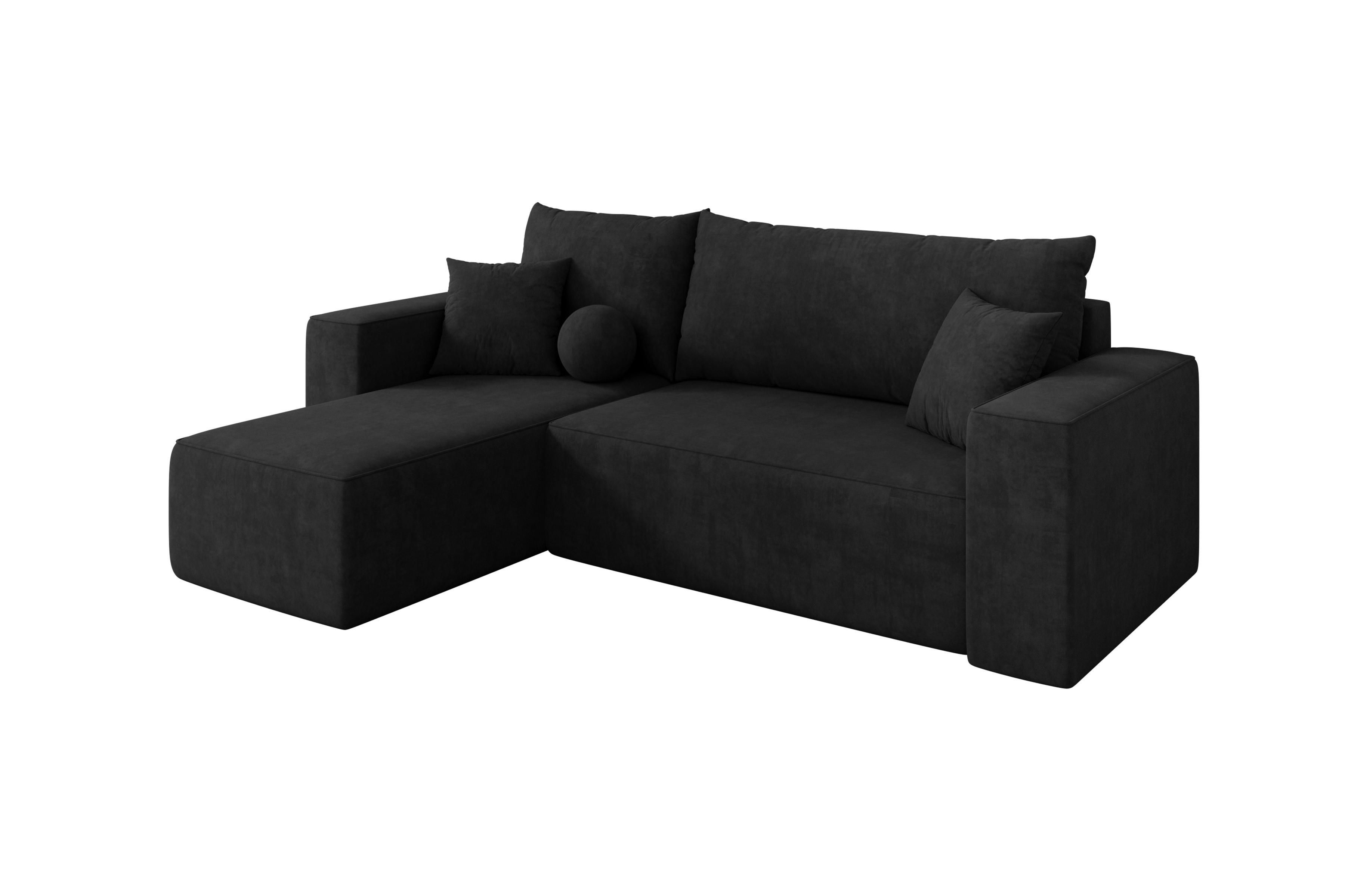 ECKSOFA mit Schlaffunktion Ottomane Links SENO-L 249x139x85 Schwarz Velours - Schwarz, Holzwerkstoff/Kunststoff (249/139cm) - ALTDECOR