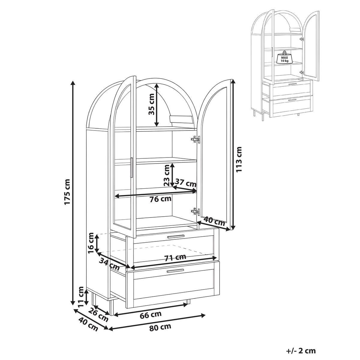 VITRINE mit Glastüren 80 cm Hellbraun Lachine - Hellbraun/Braun, Holzwerkstoff (80/175/40cm) - Beliani