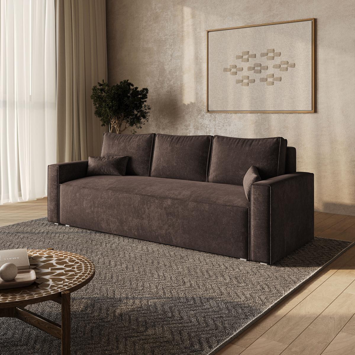 BETTSOFA MENI LM Braun Chenille-Stoff mit Schlaffunktion - Braun, Textil (232/85/87cm) - MASSENO