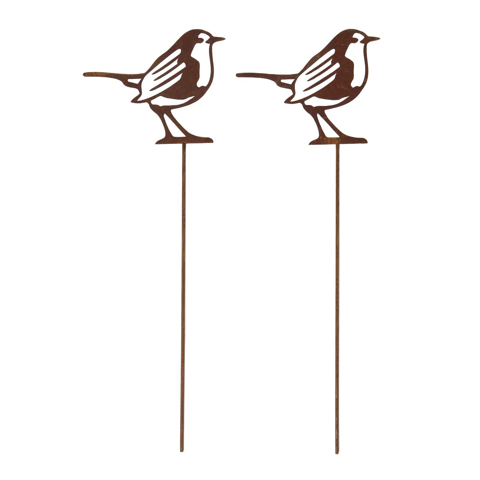 GARTENSTECKER Metall – Rostoptik Gartenfigur Rotkehlchen 2er-Set - Rotbraun, Metall (37cm) - Homescapes