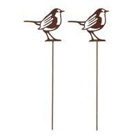 GARTENSTECKER Metall – Rostoptik Gartenfigur Rotkehlchen 2er-Set - Rotbraun, Metall (37cm) - Homescapes
