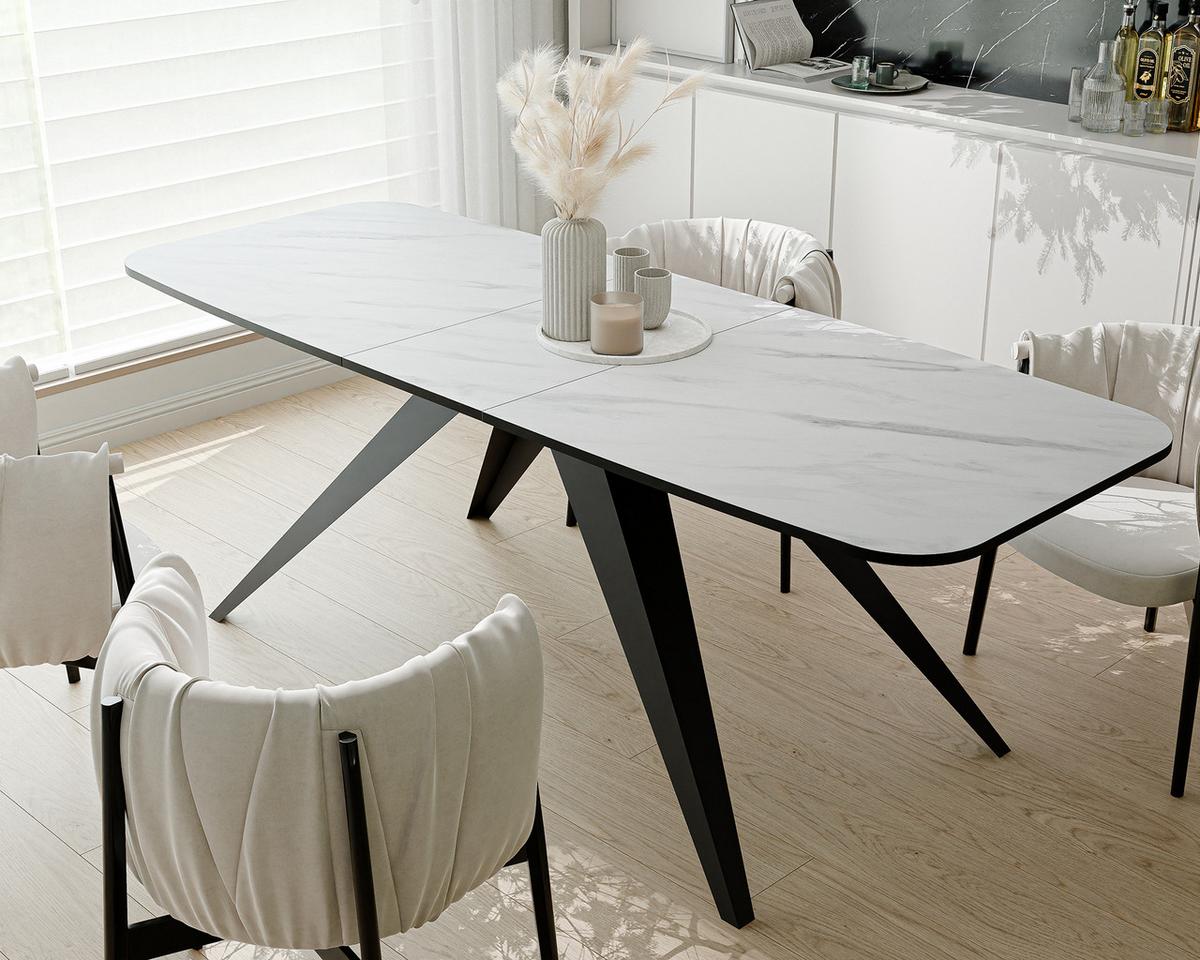 AUSZIEHTISCH FENTO 180/90/76 cm, Schwarz / Bianco (Weiß) - Perlmutt/Schwarz, Holzwerkstoff/Metall (90/180/76cm) - Idohome