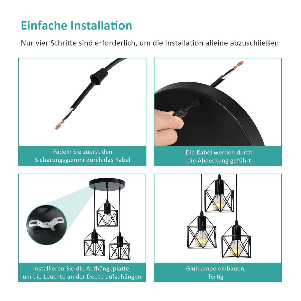 DECKENLEUCHTER 3 Lichter Eisen 25 / 90 cm - Schwarz, Metall (25/25/90cm) - EMKE