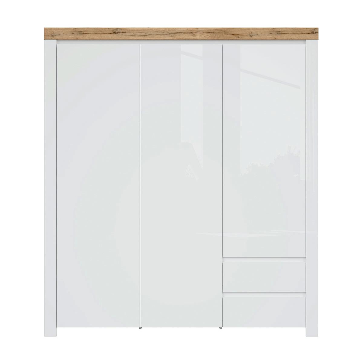 SCHRANK 3 Türen Hella Weiß und Holz - Weiß, Holzwerkstoff (180/203/56cm) - Petits-meubles