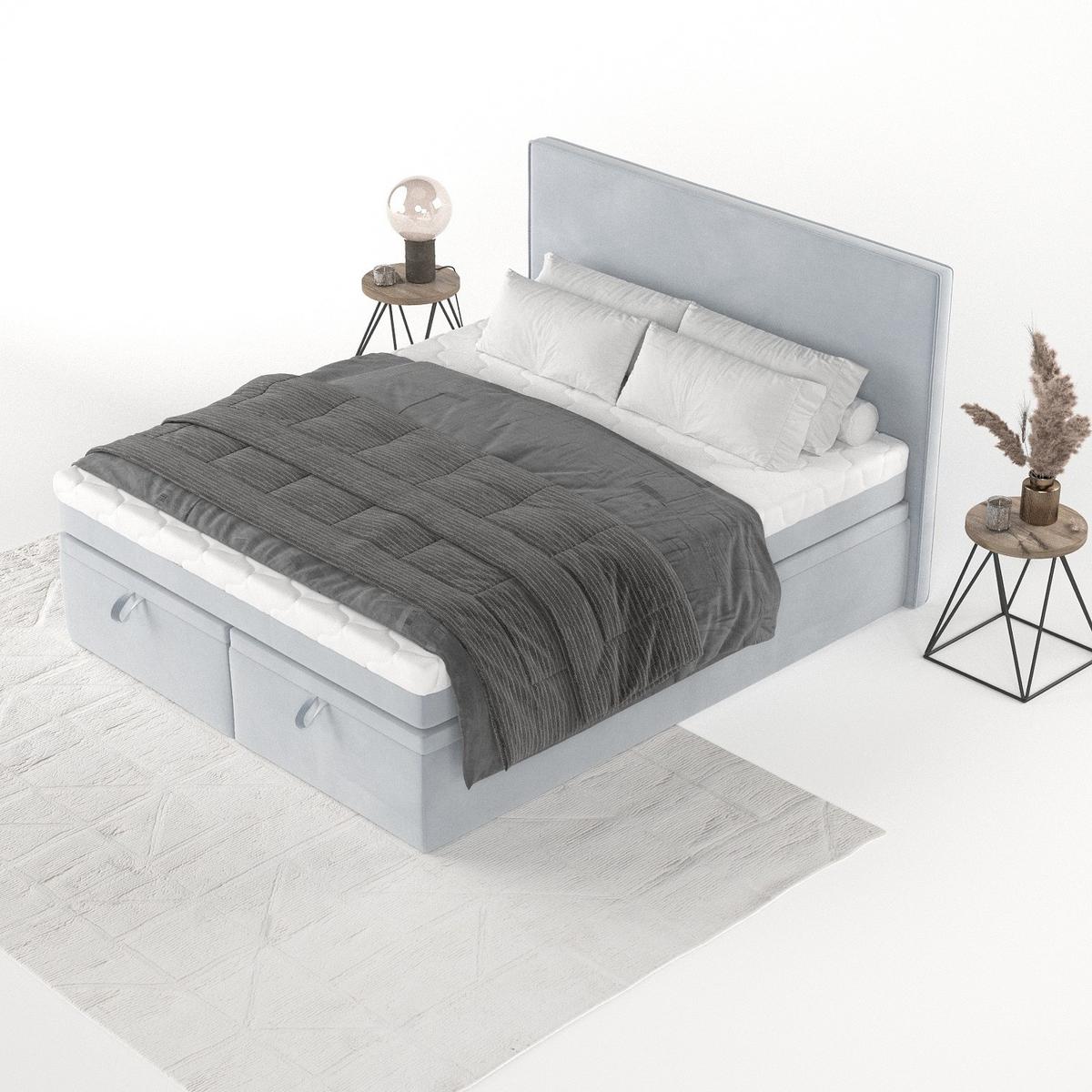BOXBETT Zalla 200/200 cm Hellgrau im Paros Stoff - Hellgrau/Schwarz, Holz/Holzwerkstoff (200/200cm) - AltaBeds