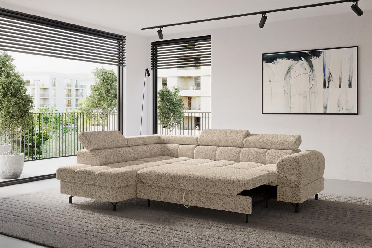 ECKSOFA mit Schlaffunktion Ottomane Links LUMA-L 272x203x70 Braun Velours - Schwarz/Braun, Holzwerkstoff/Kunststoff (272/203cm) - ALTDECOR