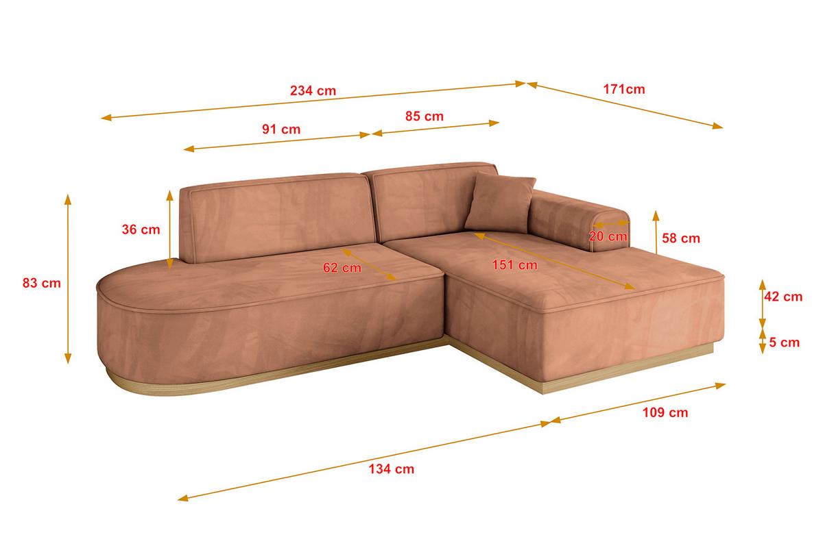 ECKSOFA Ottomane Rechts IREA-L1-v2 - 234x171x83 cm Koralle - Koralle, Holzwerkstoff/Textil (171/234cm) - ALTDECOR
