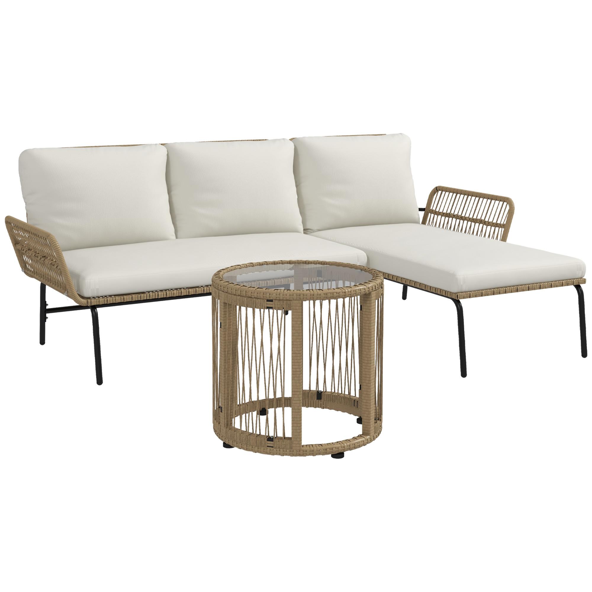 GARTENSET mit Sitzkissen, Balkonmöbel-Set für Garten, Terrasse, Creme - Naturfarben, Kunststoff - Outsunny