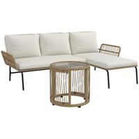 GARTENSET mit Sitzkissen, Balkonmöbel-Set für Garten, Terrasse, Creme - Naturfarben, Kunststoff - Outsunny
