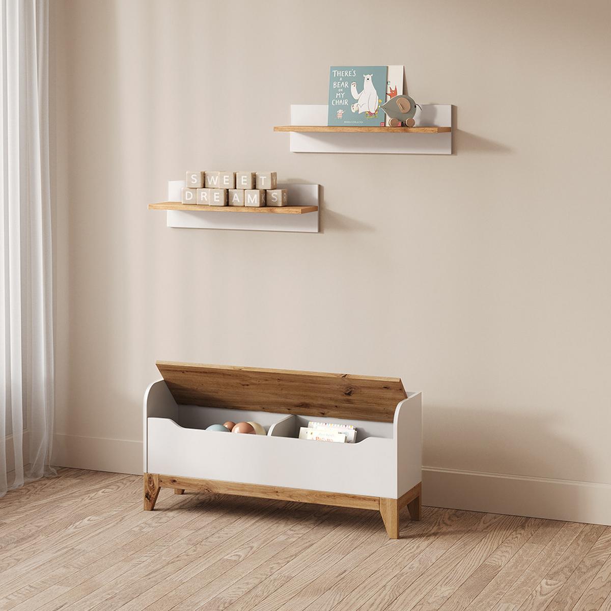 SPIELZEUGTRUHE Mailo Weiß/Artisan 107.2 x 50 cm mit Sitzbank - Weiß/Eiche Artisan, Holzwerkstoff (107.2/30cm) - Livinity®