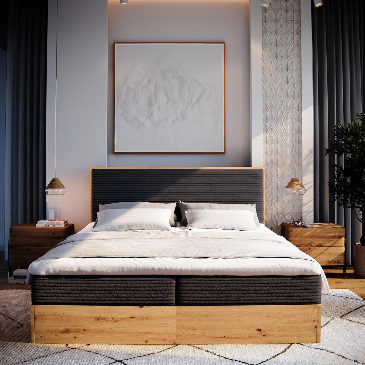 BOXBETT VERDON 160x200 cm mit Matratze und Topper - Braun - Braun, Holz (160/200cm) - MASSENO