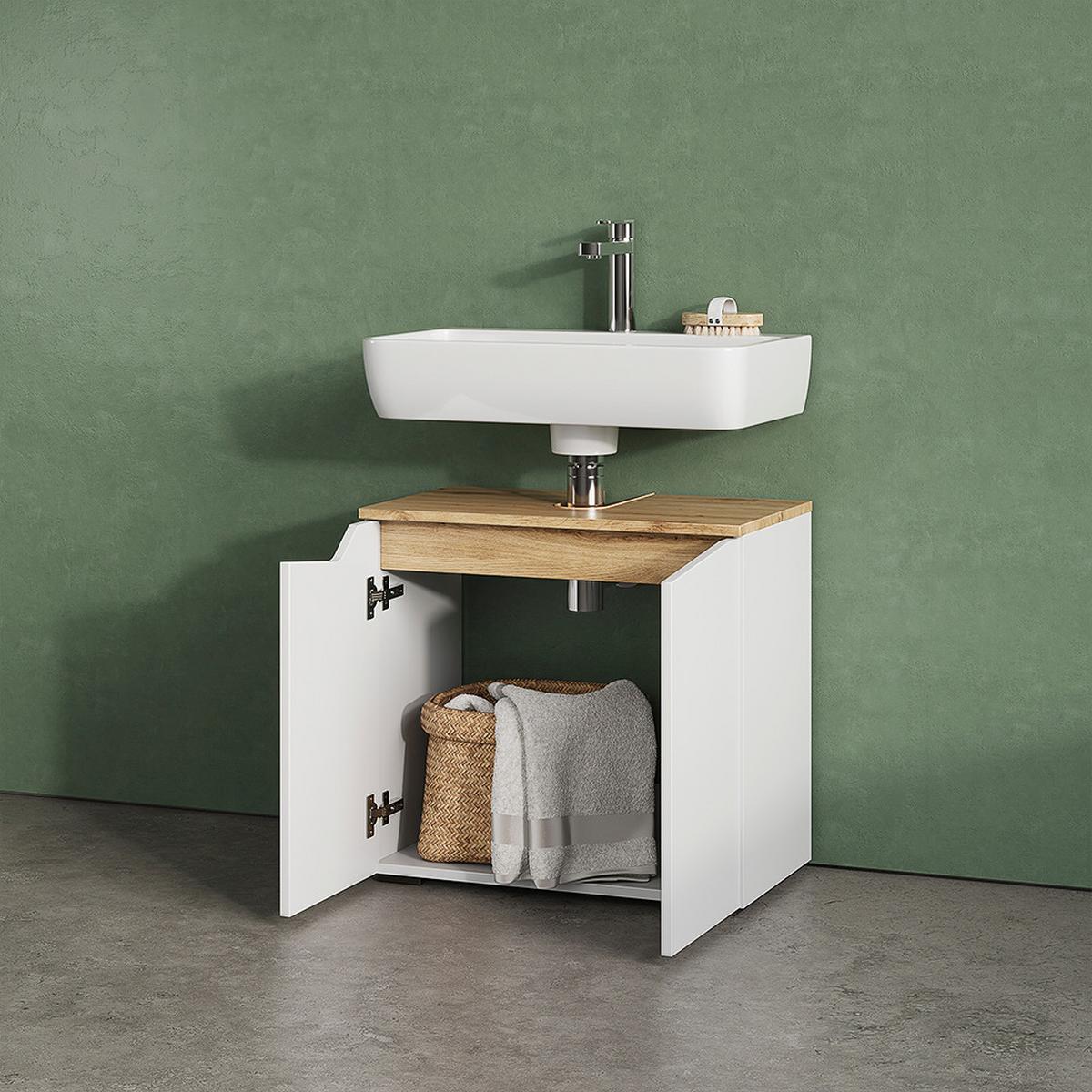 WASCHBECKENUNTERSCHRANK Timavo Weiß 60 x 57.5 cm mit 2 Türen - Weiß, Holzwerkstoff (60/57.5/35cm) - Livinity®