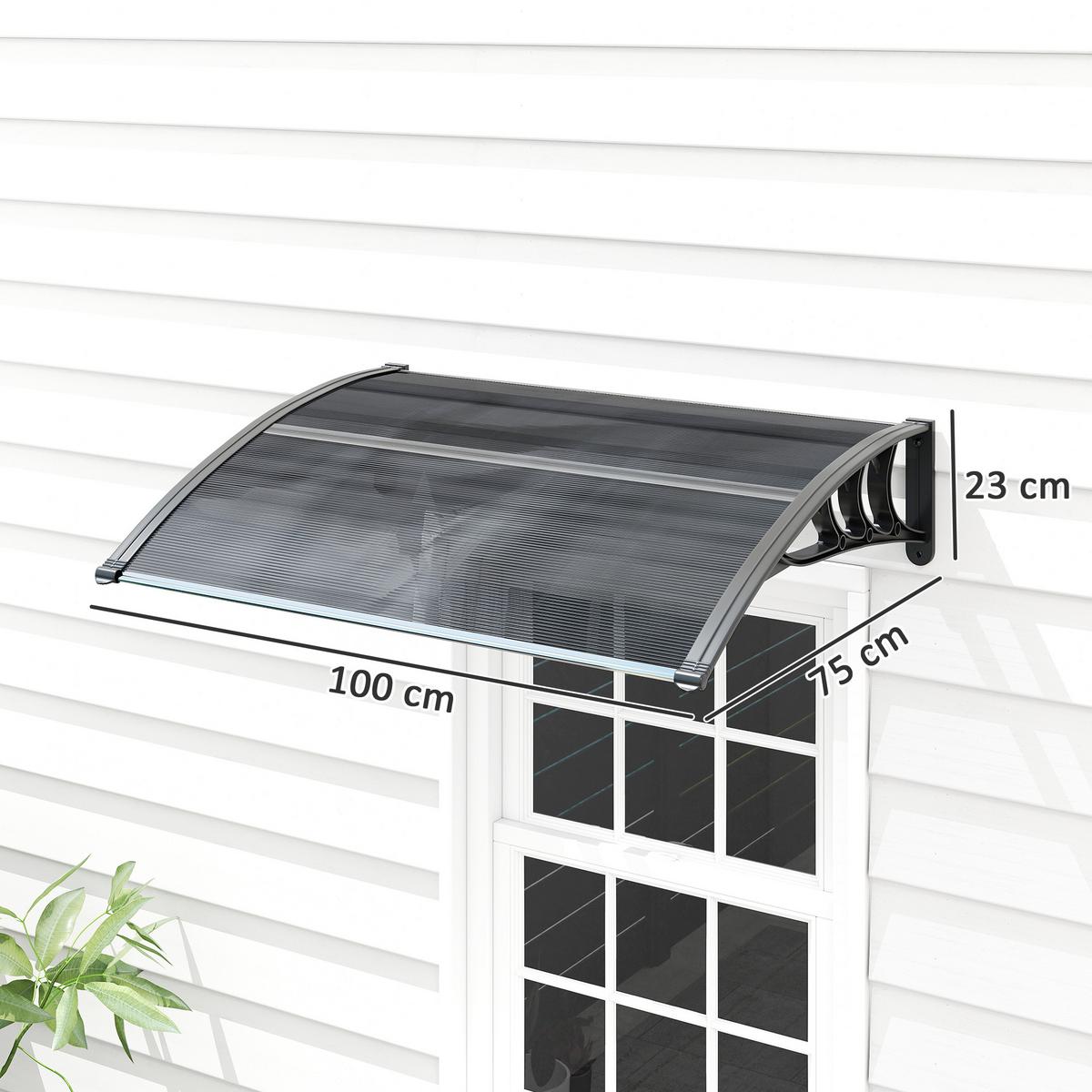 VORDACH-FÜR-HAUSTÜR Polycarbonat Schwarz - Schwarz, Kunststoff (75/23/100cm) - Outsunny