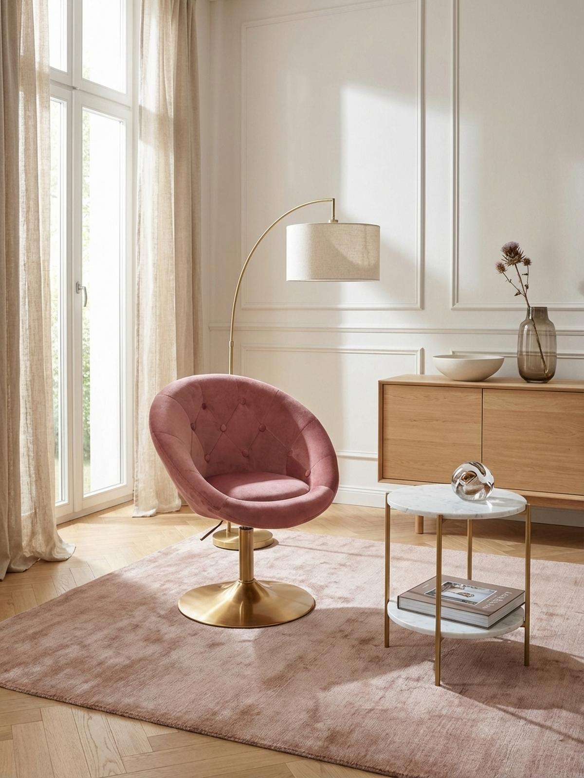 LOUNGESESSEL Chesterfield-Stil mit Samtbezug und 360° Drehfunktion, Rosa 67x62x100 cm - Pink/Goldfarben, Textil/Metall (67/100/62cm) - KADIMA DESIGN