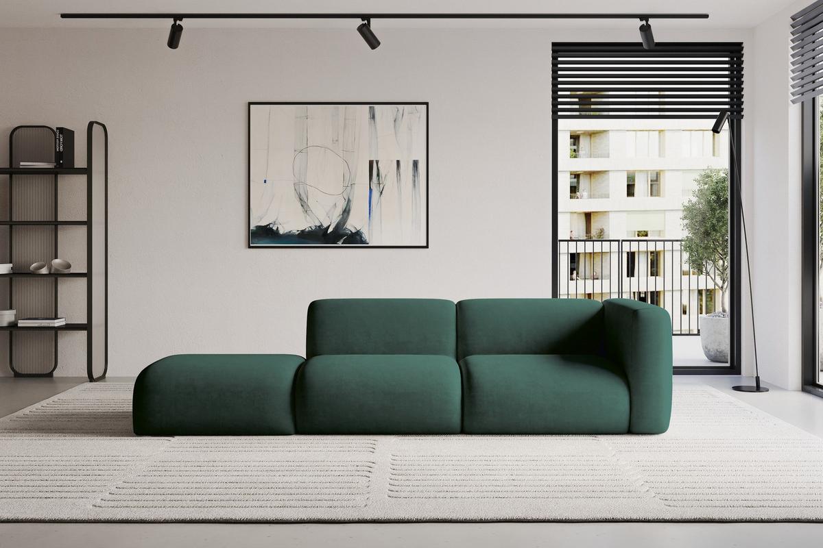 SOFA Ottomane Rechts MIRA-S3 296x89x70 Grün Velours - Dunkelgrün/Schwarz, Holzwerkstoff/Kunststoff (296/70/89cm) - ALTDECOR