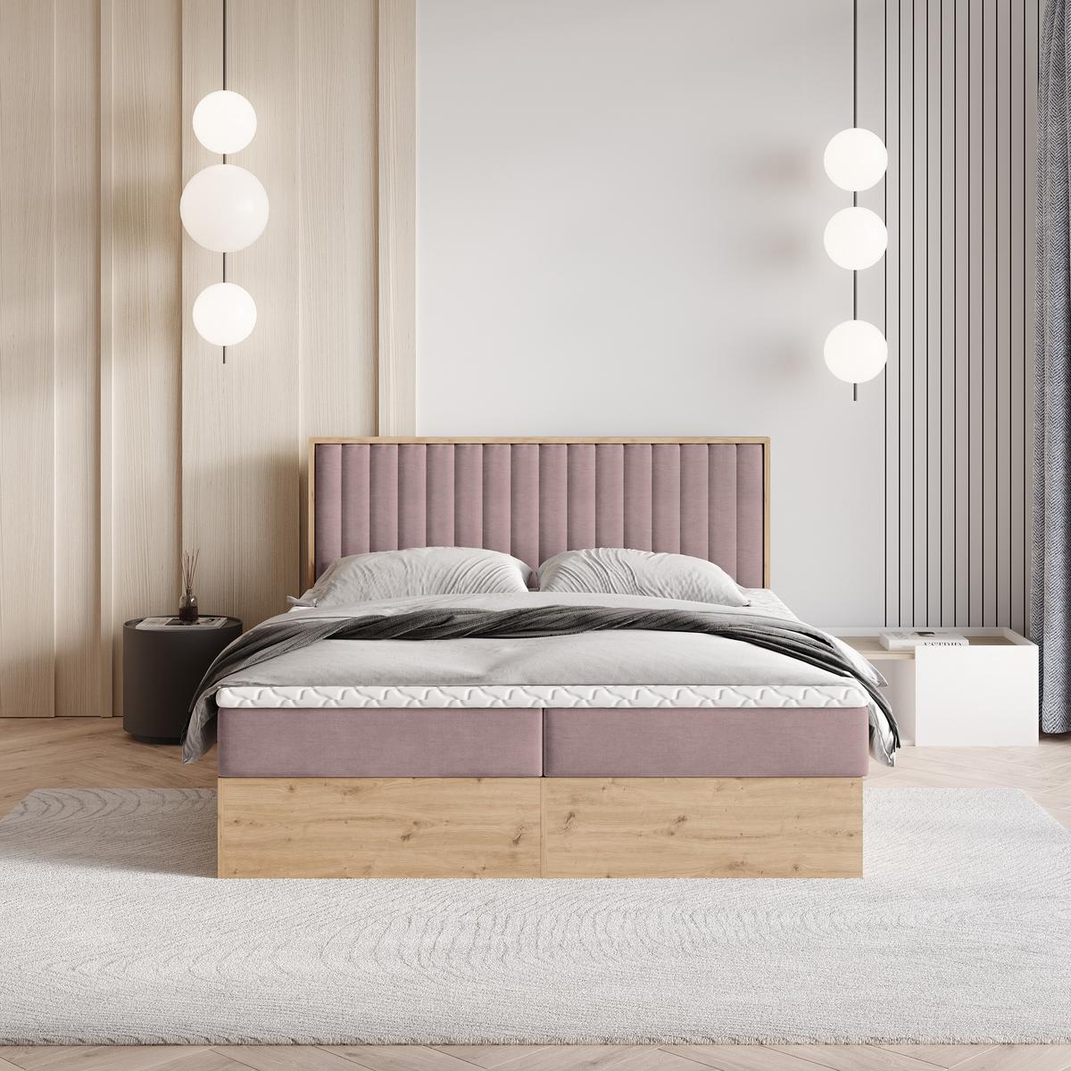 BOXBETT VARELI 140x200 cm mit Matratze und Topper - Rosa - Rosa, Holz (140/200cm) - MASSENO