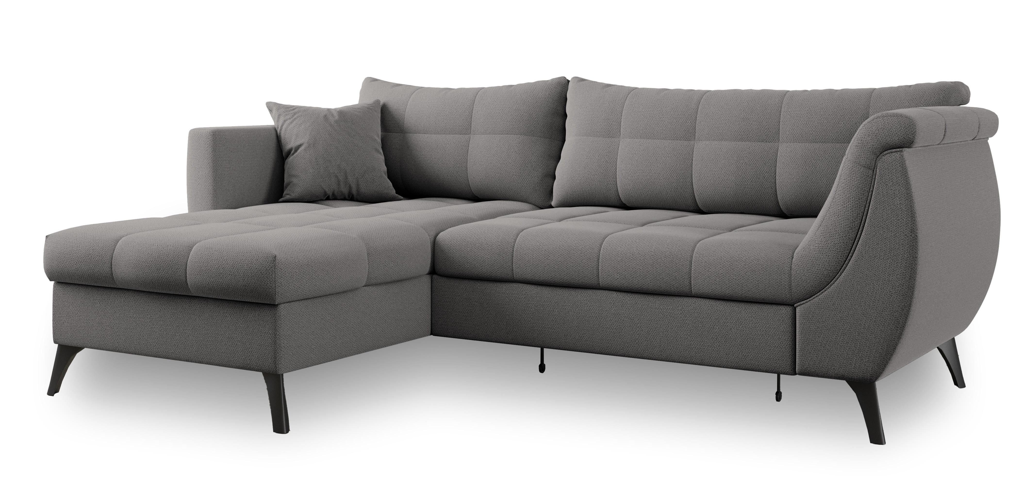 ECKSOFA MOLLIS Grau Geflochtener-Stoff mit Schlaffunktion - Grau, Holz (241/154cm) - MASSENO