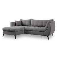 ECKSOFA MOLLIS Grau Geflochtener-Stoff mit Schlaffunktion - Grau, Holz (241/154cm) - MASSENO