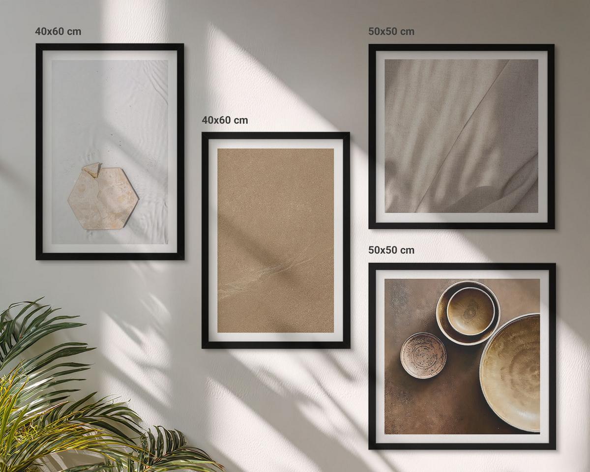 BILDER SET 4er Set - 50x50 cm & 40x60 cm Schwarzer Rahmen - Minimalistische warme Texturen - Schwarz, Kunststoff (50/50cm) - TULUP