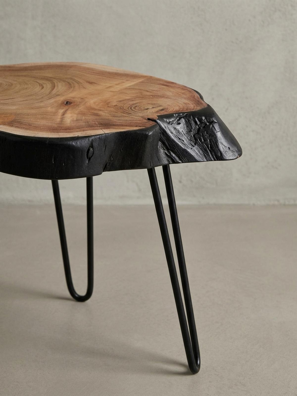 BEISTELLTISCH – Massivholz Natur Baumkante handgefertigt Industrial - Beige/Schwarz, Holz/Metall (32/40/40cm) - KADIMA DESIGN