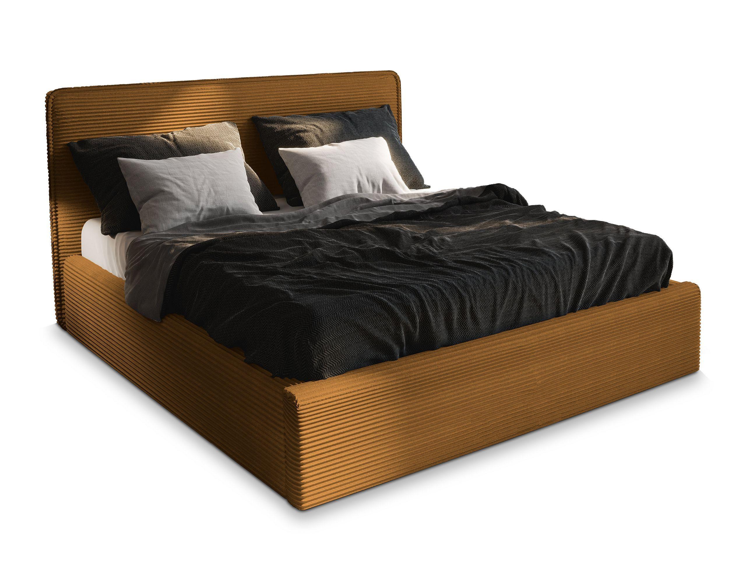 POLSTERBETT PARMA 200x200 cm mit Bettkästen - Gelb - Gelb, Holz/Textil - MASSENO