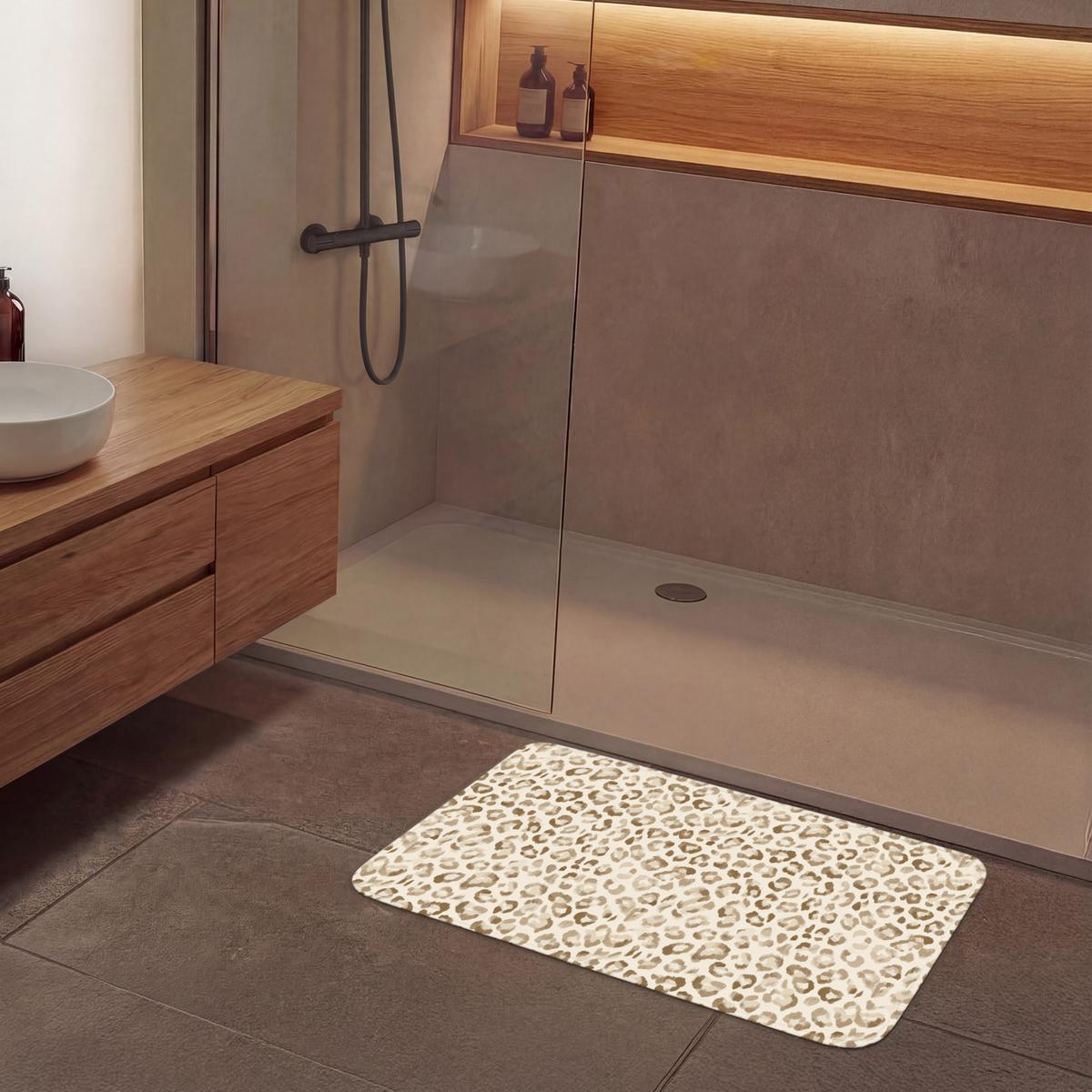 BADEMATTE Leopard - Klassisch - Beige 90x60 cm - Hellbraun, Textil (90/60cm) - OnlyWow
