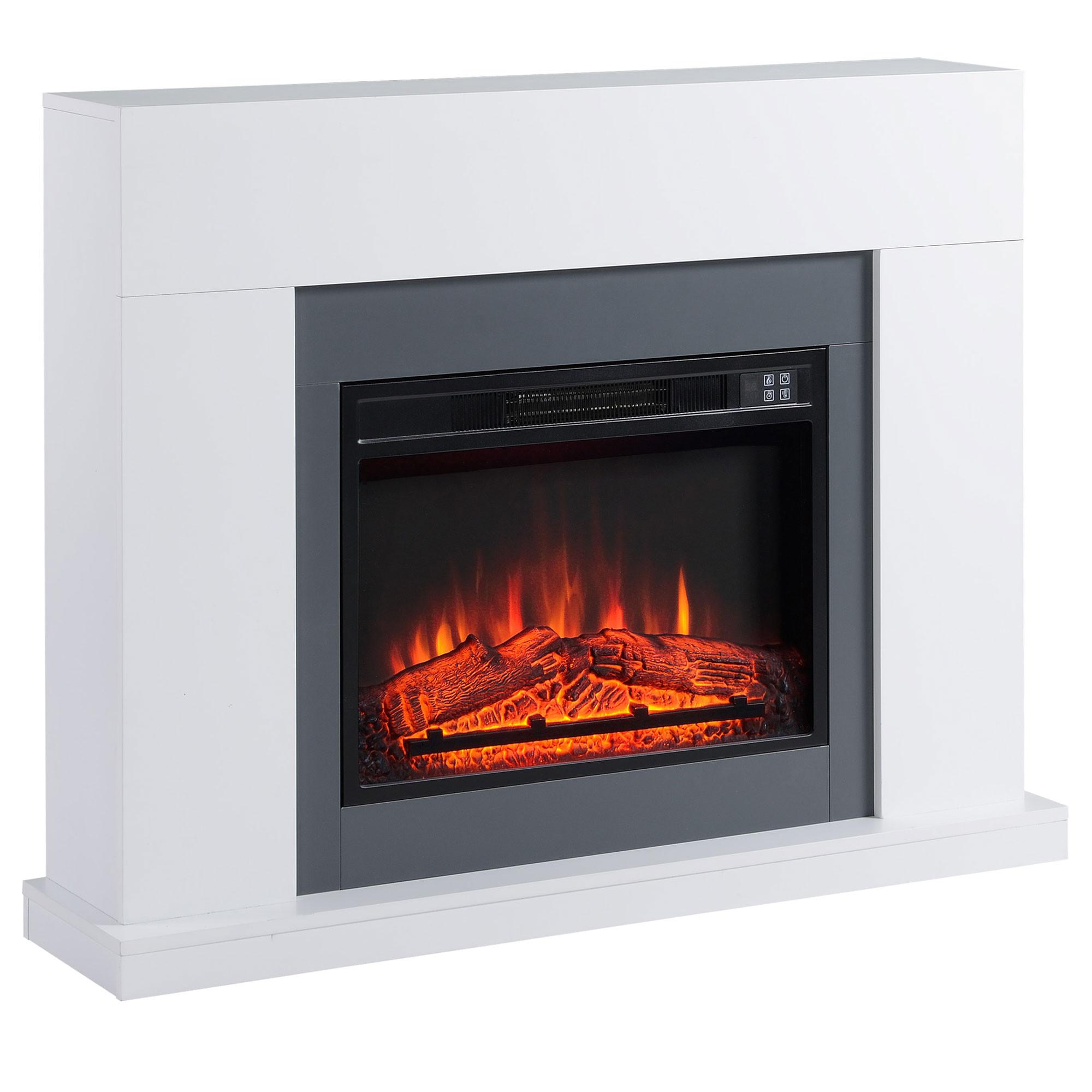 LED Elektrokamin Standkamin mit Flammeneffekt 1800/2000W Weiß - Weiß, Metall (26.6/87.5/113cm) - HOMCOM