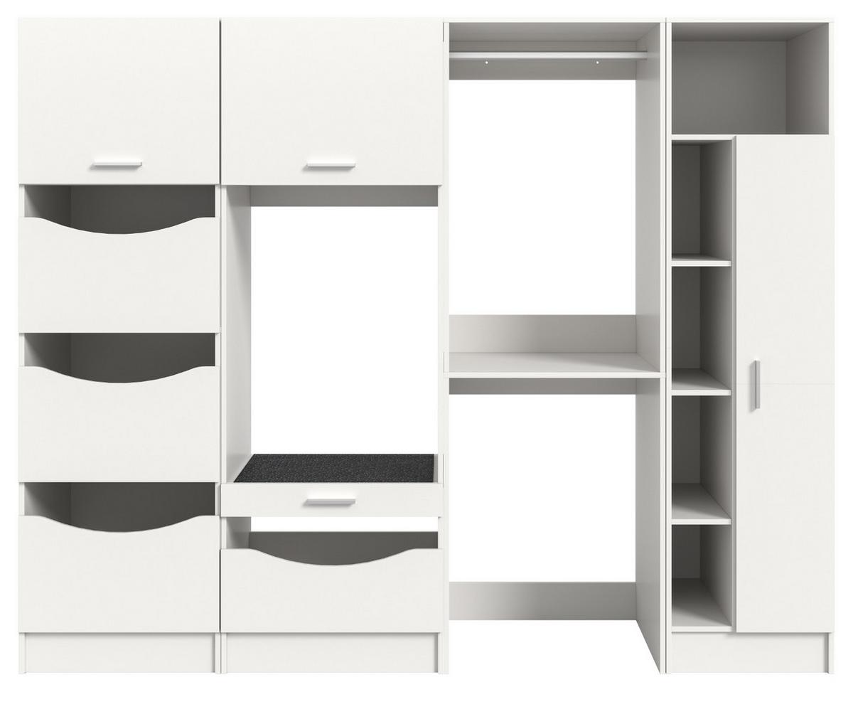 WASCHMASCHINENSCHRANK weiß Set 4-teilig 242 cm, Waschmaschinenumbau XXXL mit viel Stauraum - Silberfarben/Weiß, Glas/Holzwerkstoff (242/196/68cm) - Inn.Furn