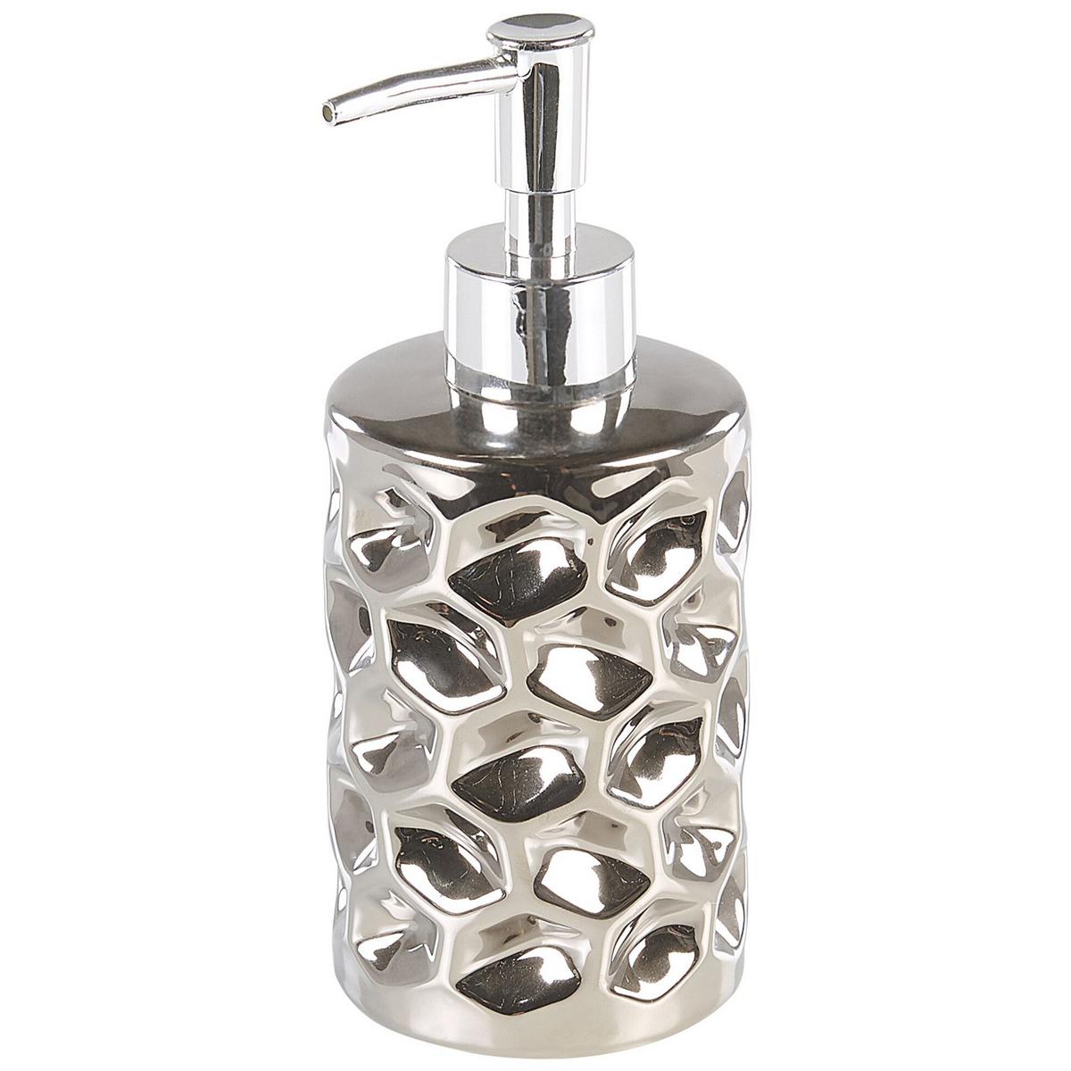 BADEZIMMER Set 5-teilig Keramik silber Tirua - Silberfarben, Keramik (13/34/11cm) - Beliani