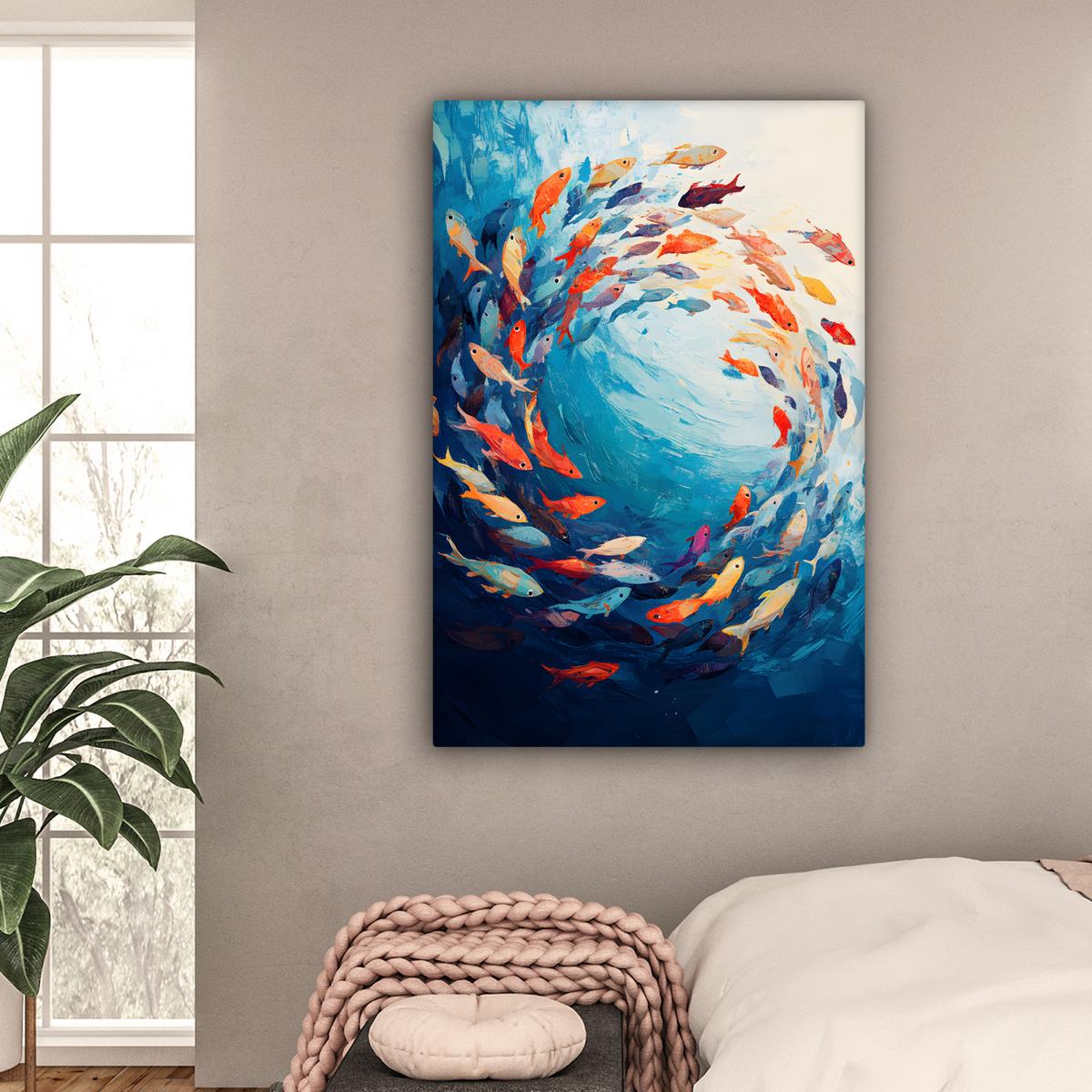 LEINWANDBILD Meer - Fische - Bunt - Dynamisch Deko XXL 80x120 cm - Hellblau, Textil (80/120cm) - MuchoWow