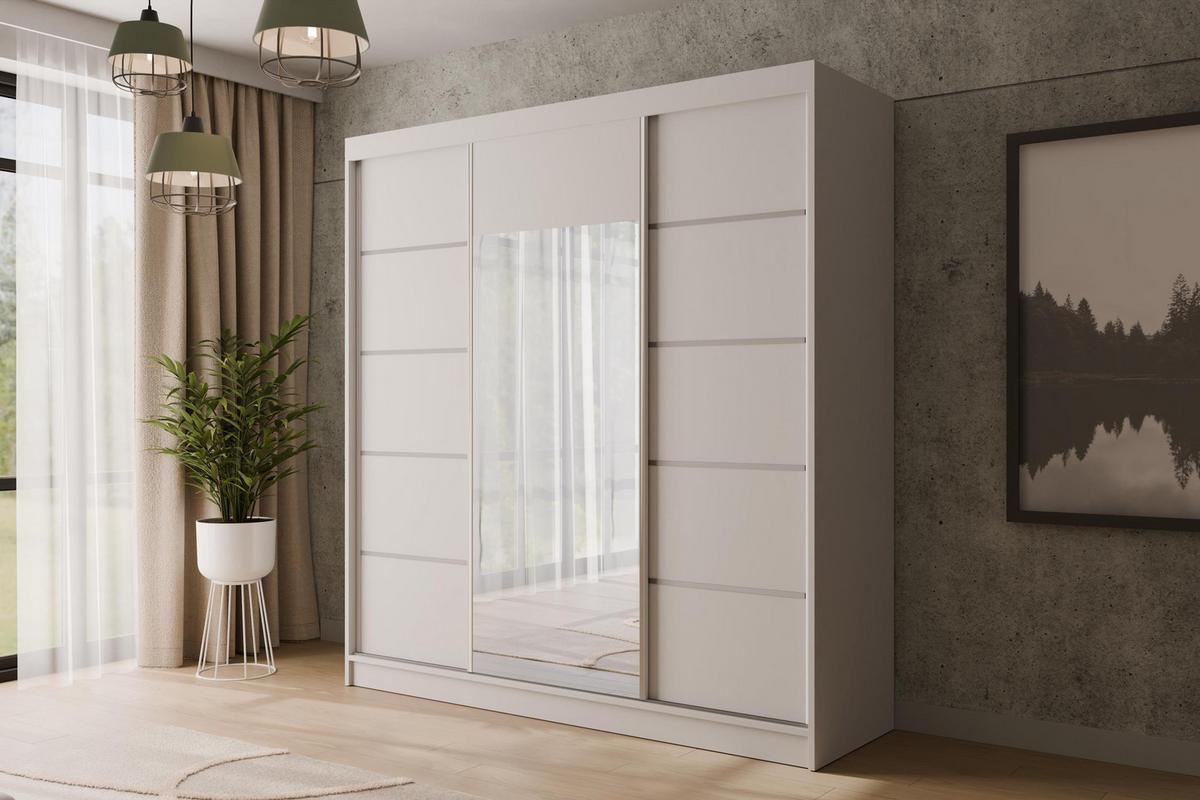 KLEIDERSCHRANK mit Spiegel V2-LINEA 215x200 cm Weiß - Weiß, Holzwerkstoff (200/215/61cm) - ALTDECOR