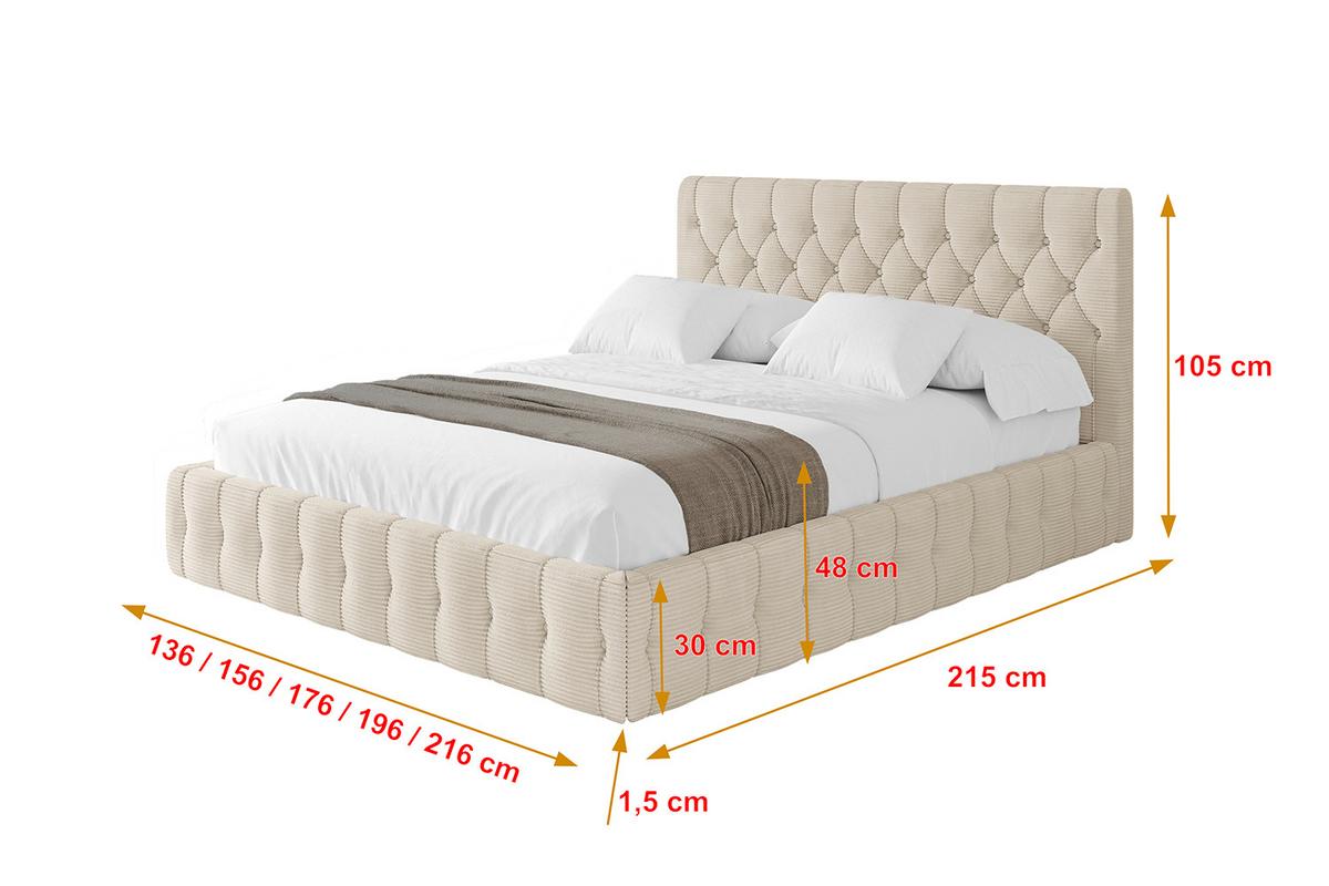 POLSTERBETT mit Bettkasten und Lattenrost, Bett mit Matratze H3/H4 - LARO 180x200 Beige - Creme, Holzwerkstoff/Textil (180/200cm) - ALTDECOR