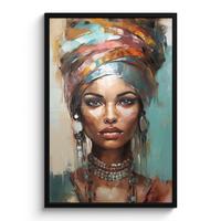 POSTER MIT RAHMENGERAHMTES BILD Frau - Kunst - Schmuck - Porträt 60x90 cm - Blaugrau, Papier (60/90cm) - MuchoWow