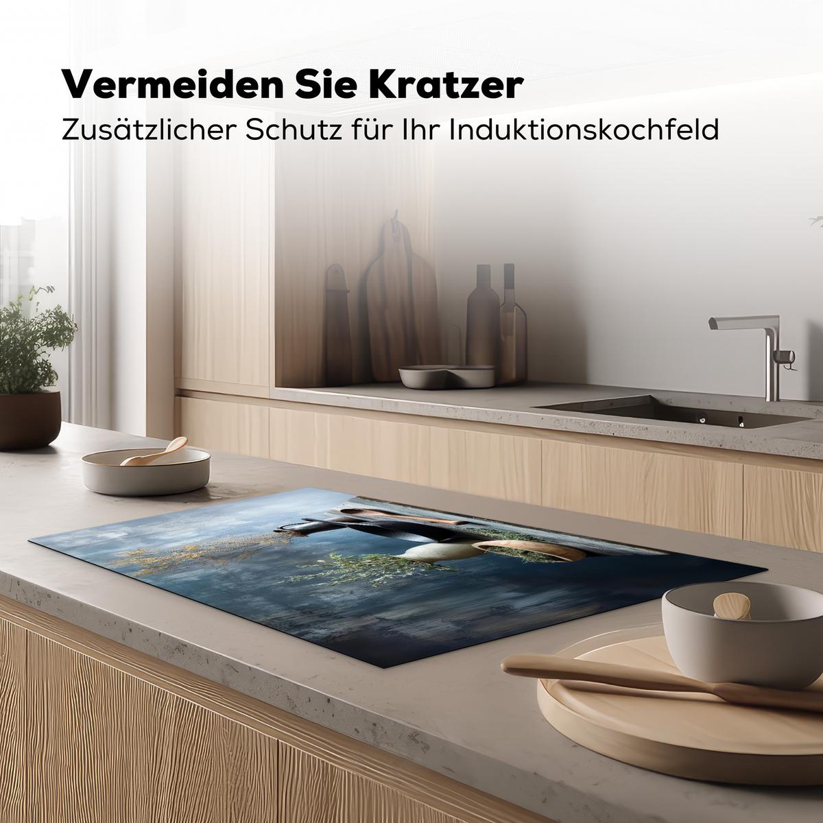 HERDABDECKPLATTE Stilleben - Kräuter - Rustikal Ceranfeldabdeckung 85x52 cm - Blaugrau, Kunststoff (85/52/0.2cm) - MuchoWow