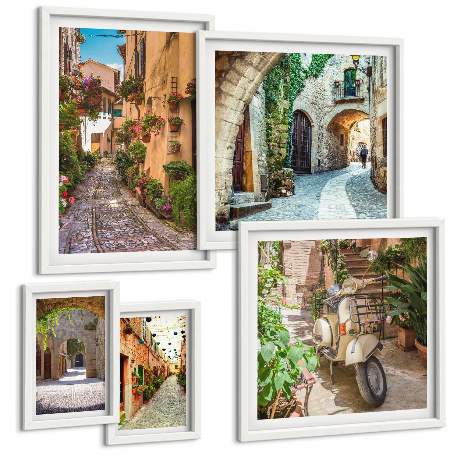 BILDER SET 5er Set - 50x50 cm & 20x30 cm & 40x60 cm Weißer Rahmen - Porträts von Frauen mit Lippen - Weiß, Kunststoff (40/60cm) - TULUP