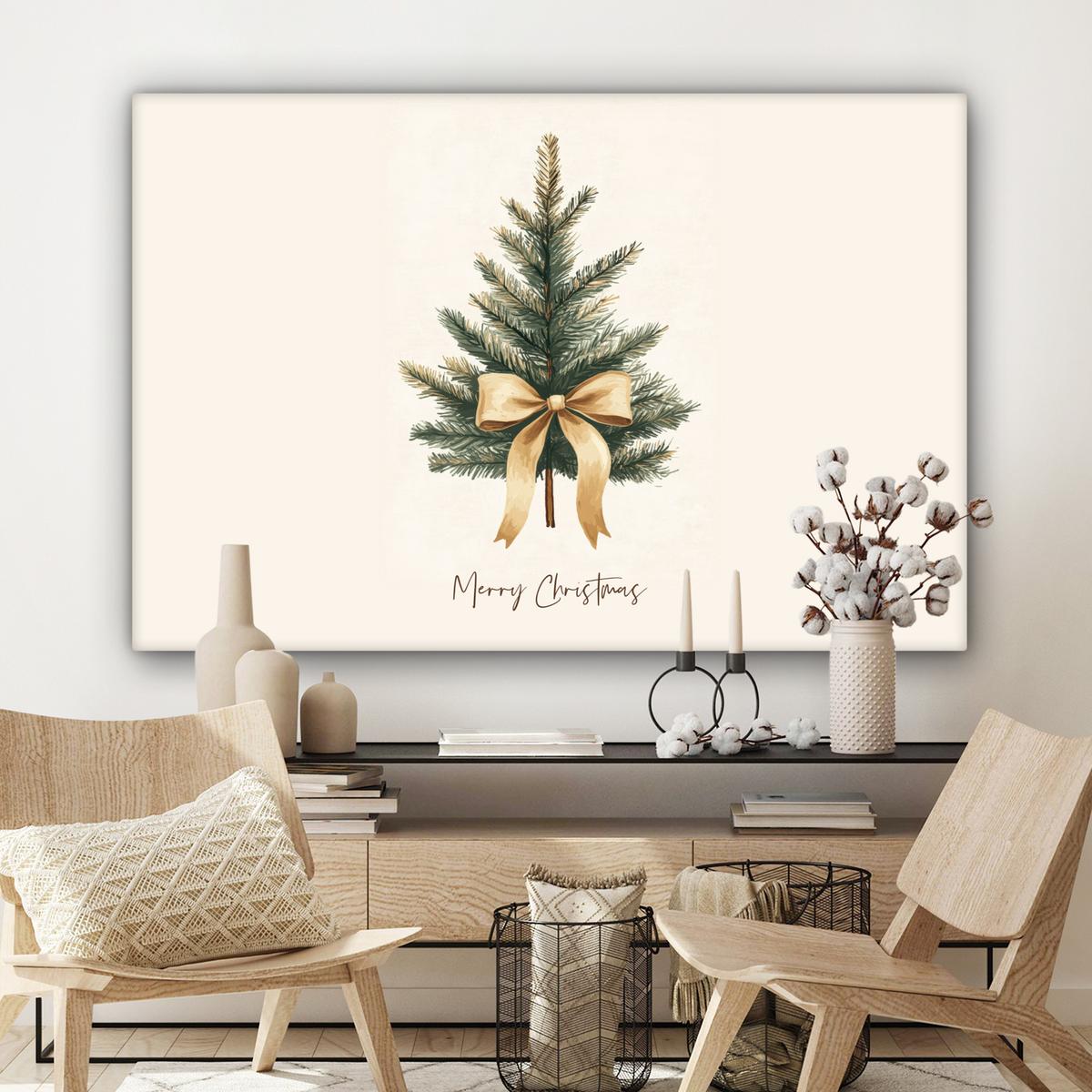 LEINWANDBILD Weihnachtsbaum - Weihnachten - Frohe Weihnachten - Beige Groß 140x90 cm - Sandfarben, Textil (140/90cm) - MuchoWow