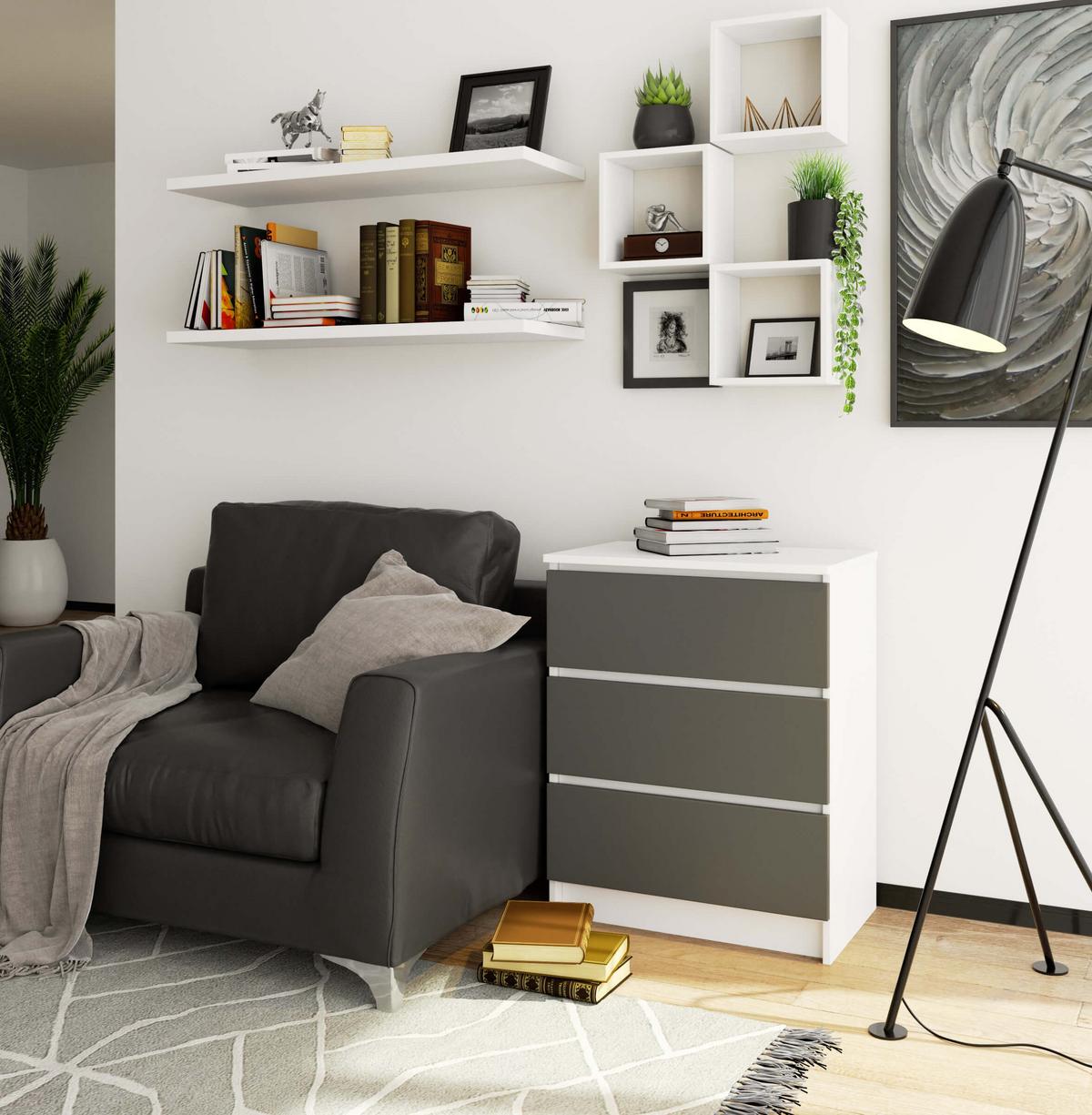 KOMMODE Weiß, Graphit Grau 77/60/40 - Weiß, Holzwerkstoff (60/77/40cm) - RAUMHIRSCH FURNITURE