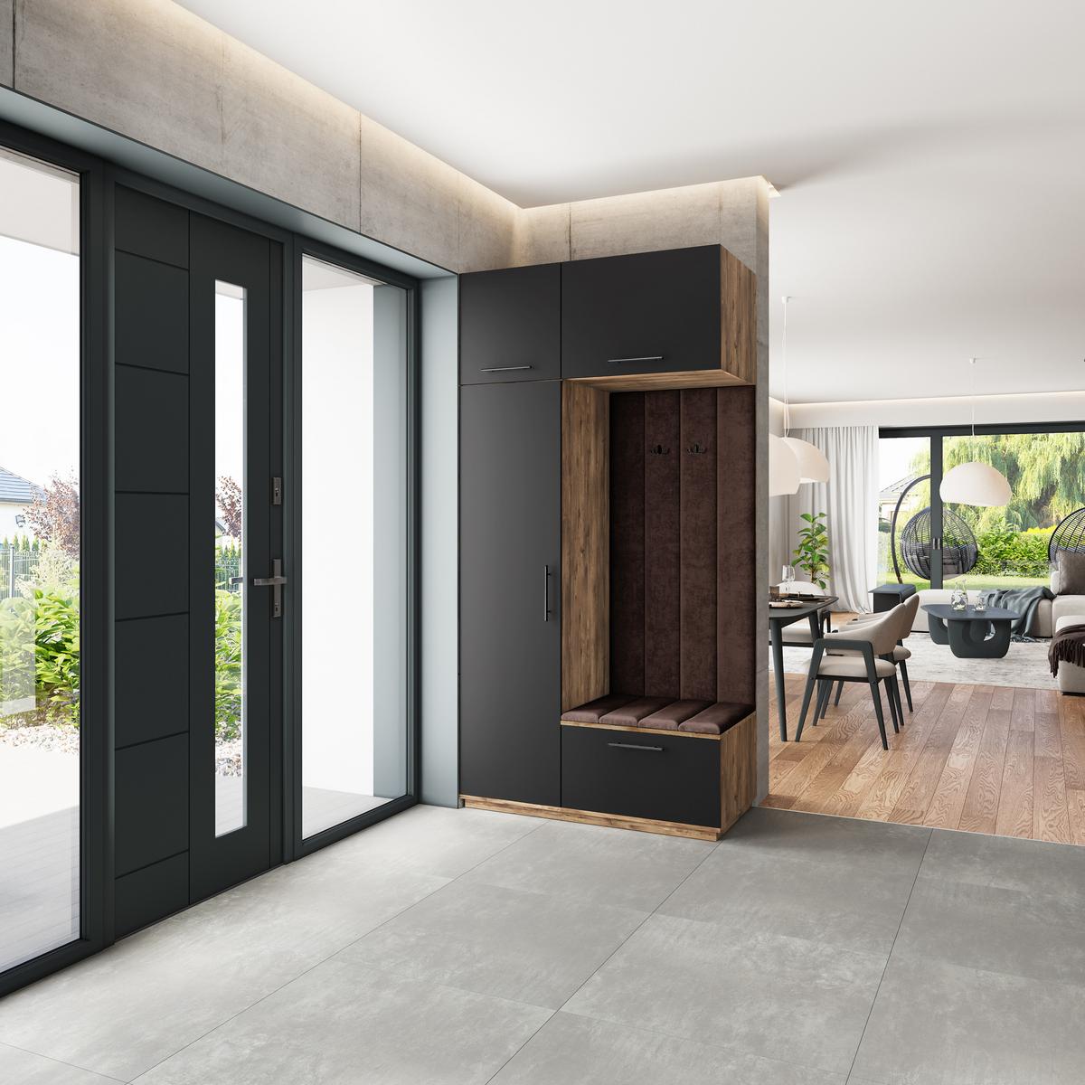 GARDEROBENSCHRANK REMA 120/240/60 cm Modern Garderobe-Set Eiche Lefkas - Eichefarben/Schwarz, Holzwerkstoff (120/240/60cm) - MASSENO